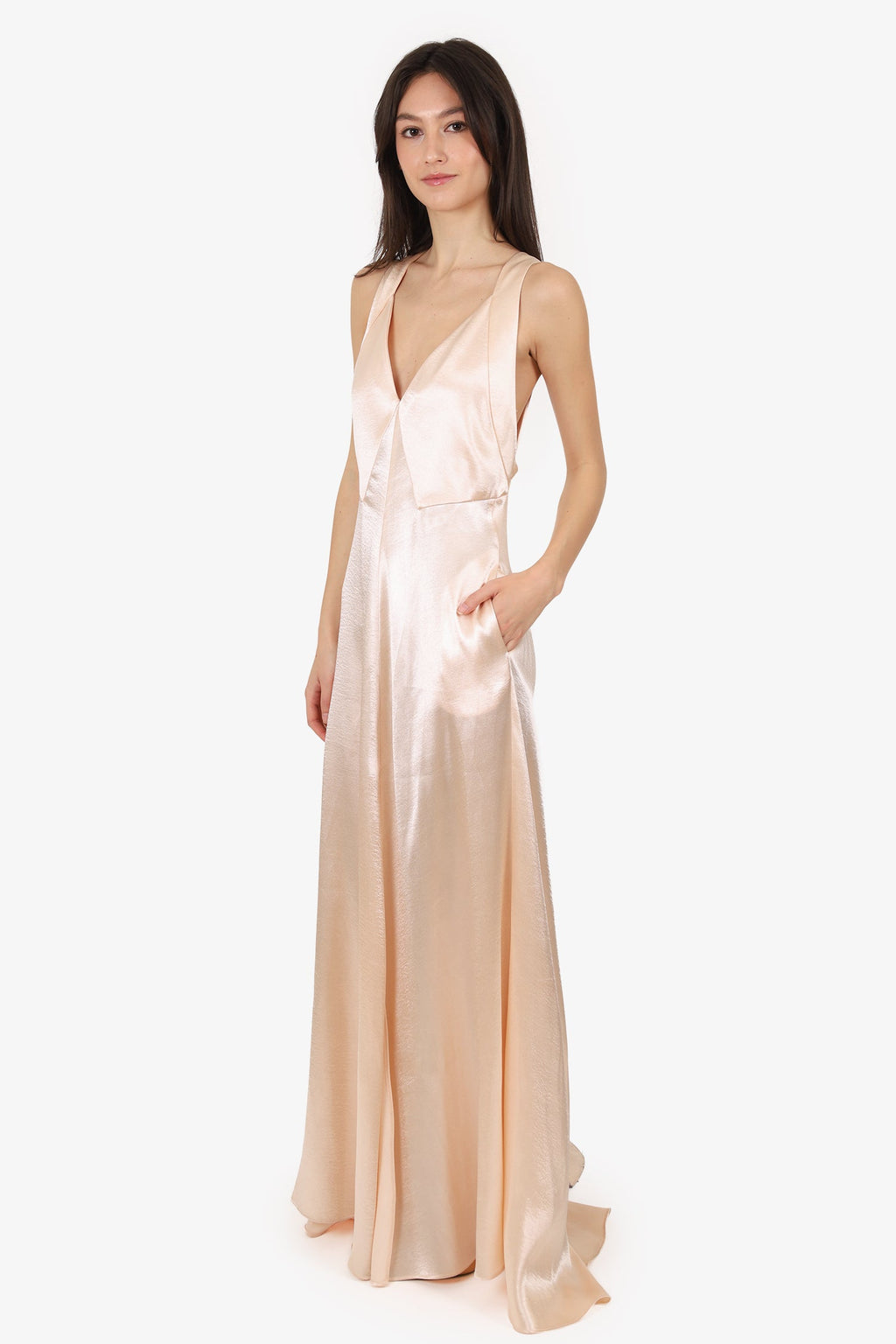 Philosophy di Lorenzo Pink Satin Front Slit Gown Size 40