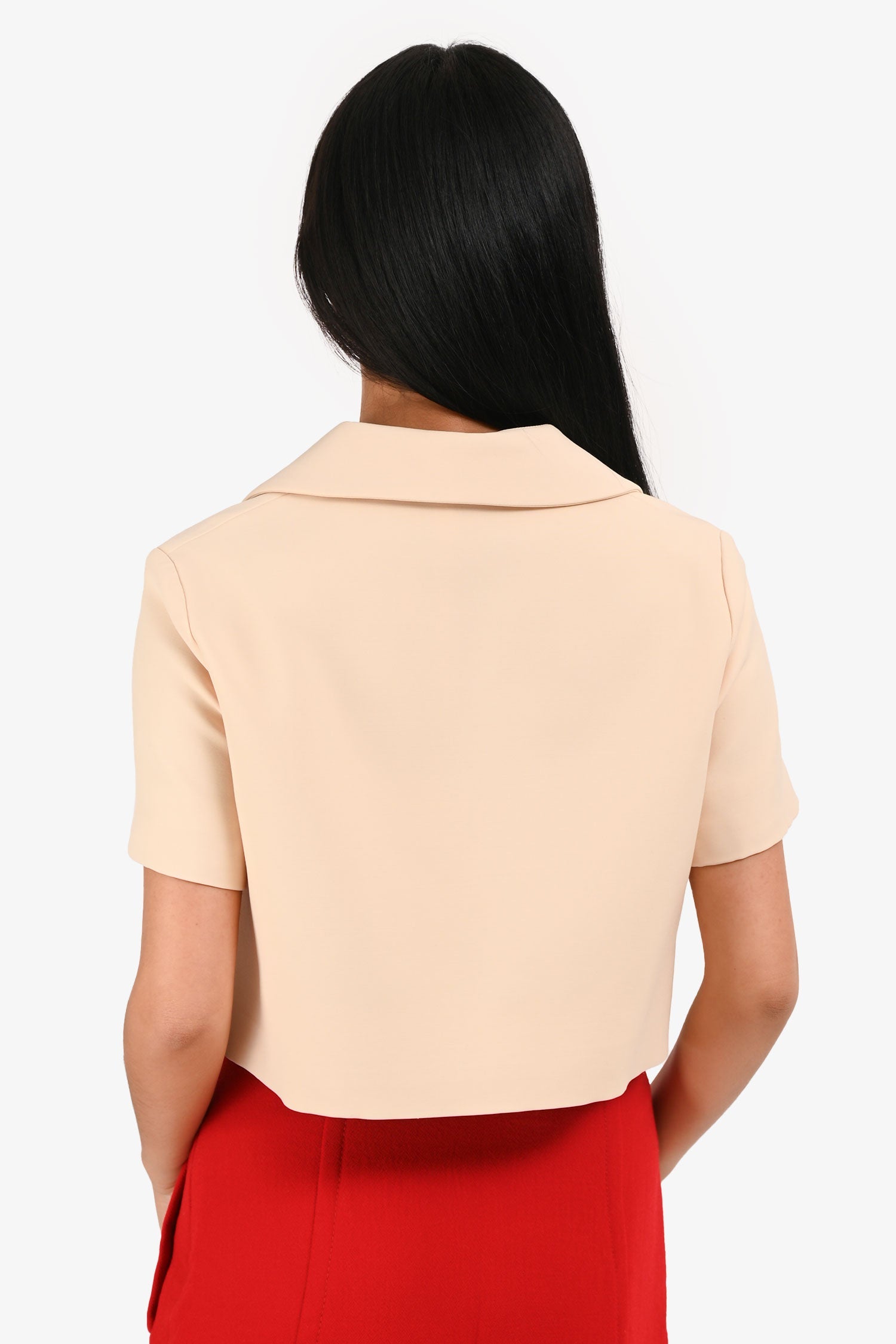 Gucci Cream Silk/Wool Logo Patch Cropped Boxy Jacket Size 36