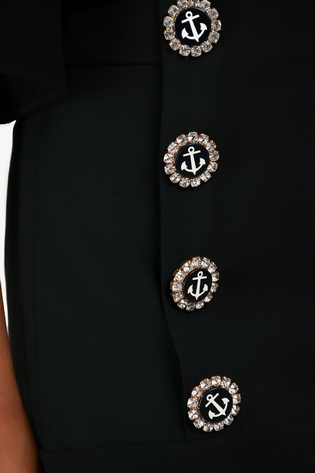 Dolce & Gabbana Black Virgin Wool High Waisted Skirt With Crystal Anchor Buttons Size 38