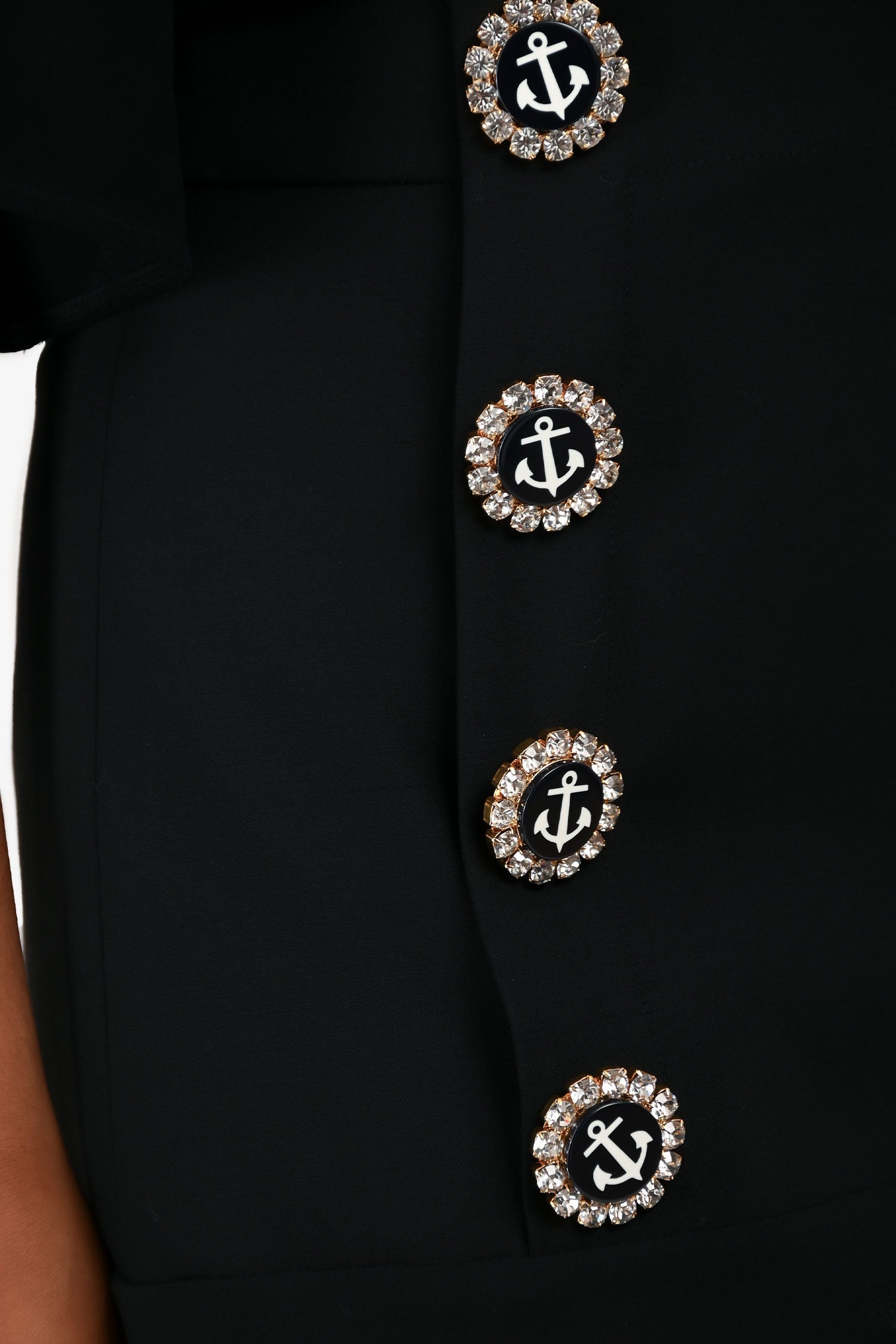 Dolce & Gabbana Black Virgin Wool High Waisted Skirt With Crystal Anchor Buttons Size 38