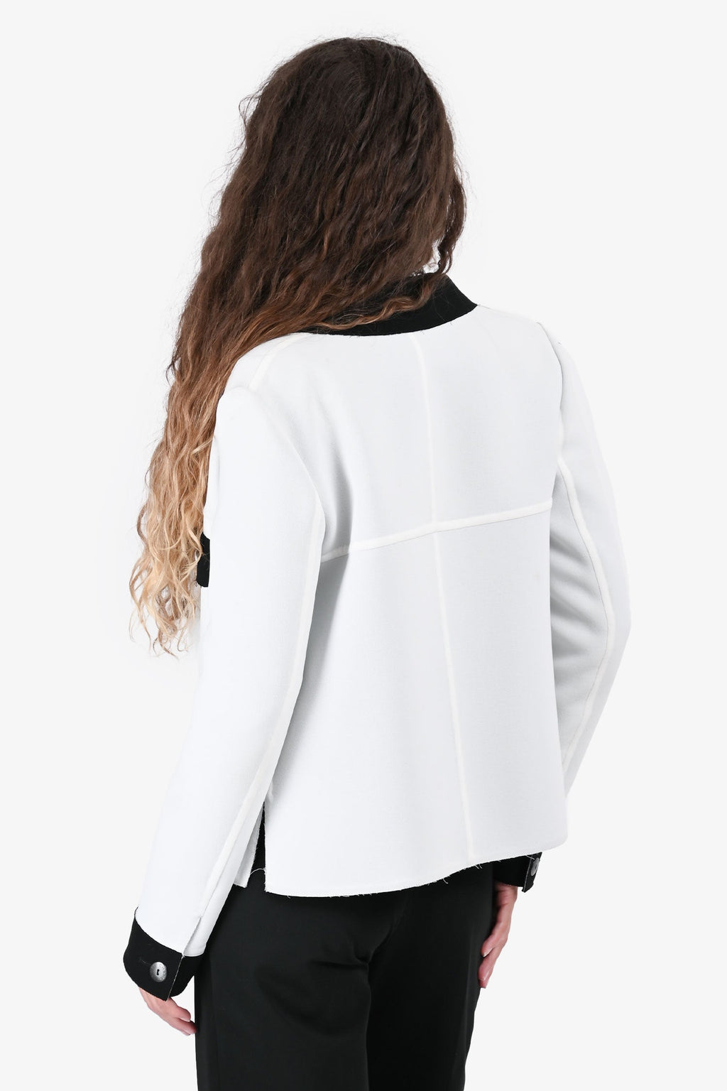 Pre-Loved Chanel™ SS14 White/Black Laser Cut Belted Blazer Size 38