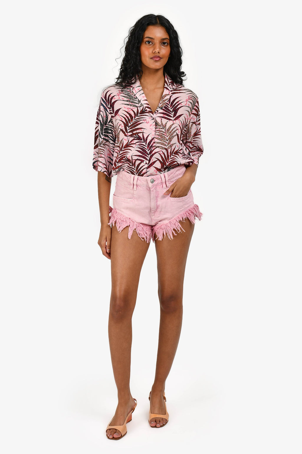 Isabel Marant Etoile Pink Denim 'Eneidao' Frayed Shorts Size 36