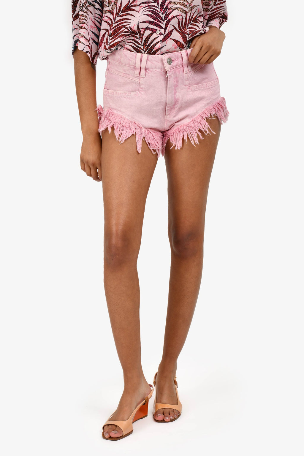 Isabel Marant Etoile Pink Denim 'Eneidao' Frayed Shorts Size 36