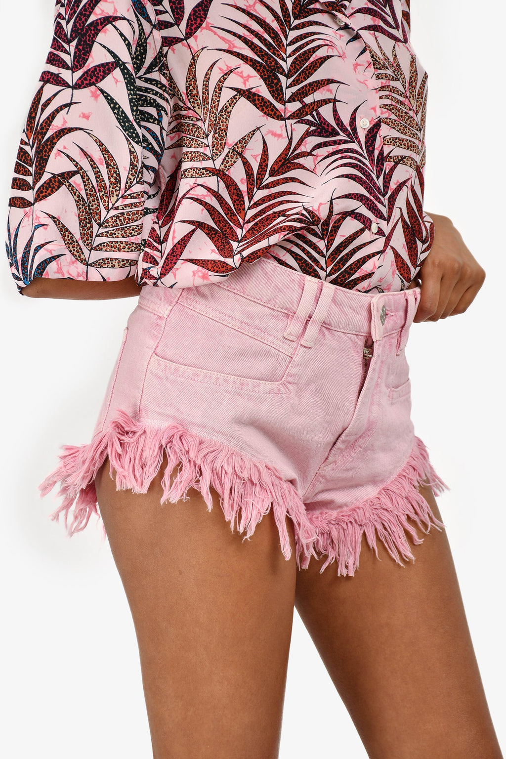 Isabel Marant Etoile Pink Denim 'Eneidao' Frayed Shorts Size 36
