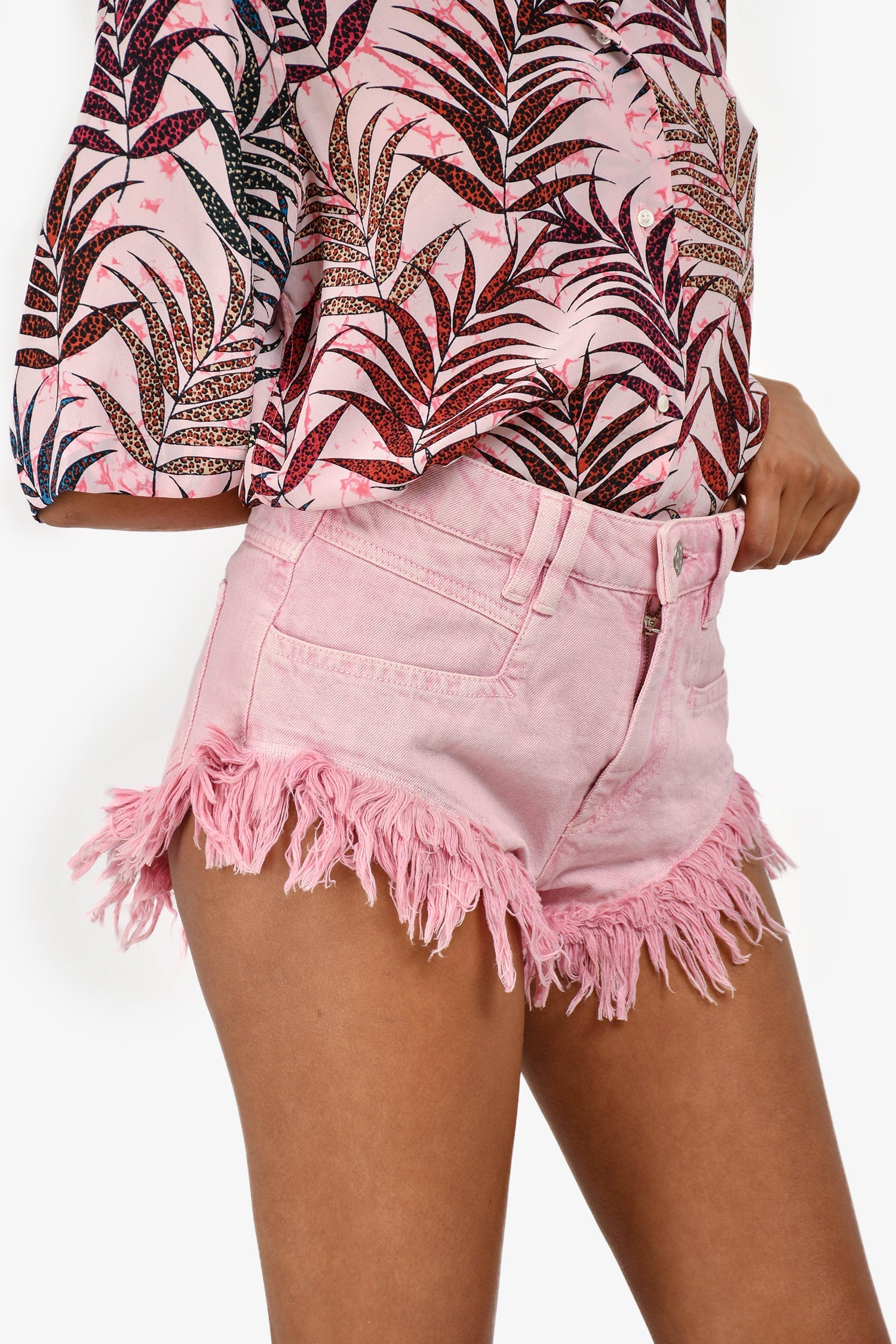 Isabel Marant Etoile Pink Denim 'Eneidao' Frayed Shorts Size 36