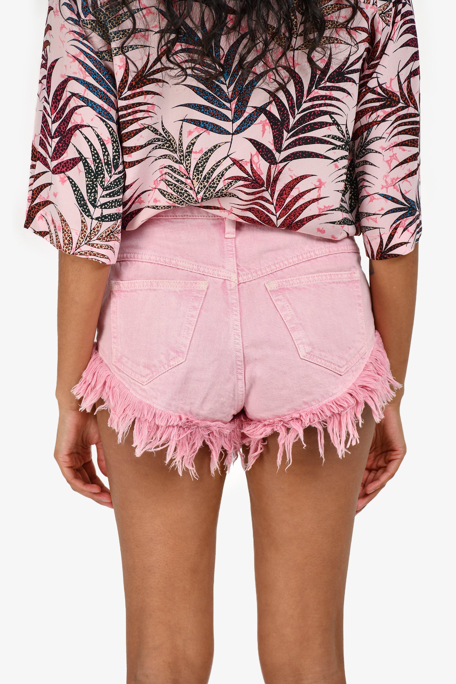 Isabel Marant Etoile Pink Denim 'Eneidao' Frayed Shorts Size 36