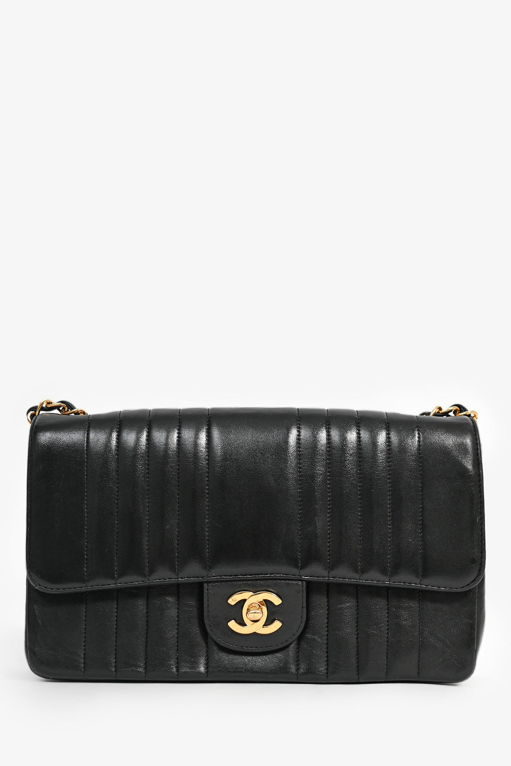 Pre-Loved Chanel™ 1991-94 Vintage Black Vertical Quilted Lambskin Medium CC Flap Bag