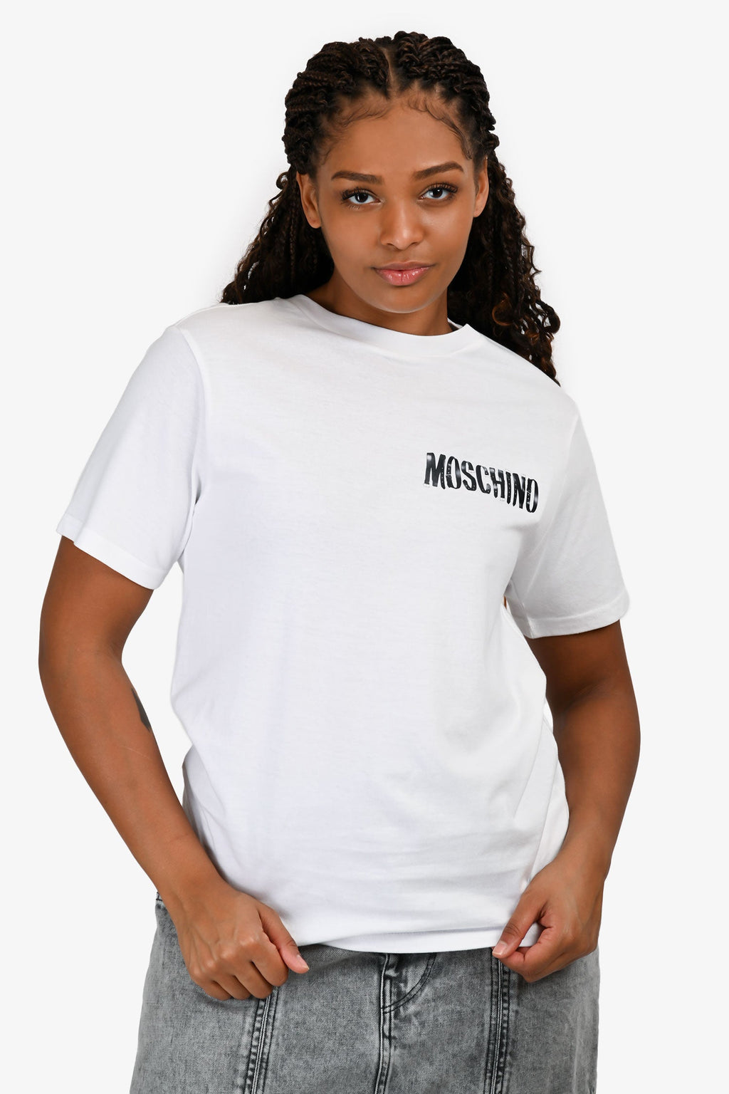 Moschino White Graphic Logo T-Shirt Size 46 Mens