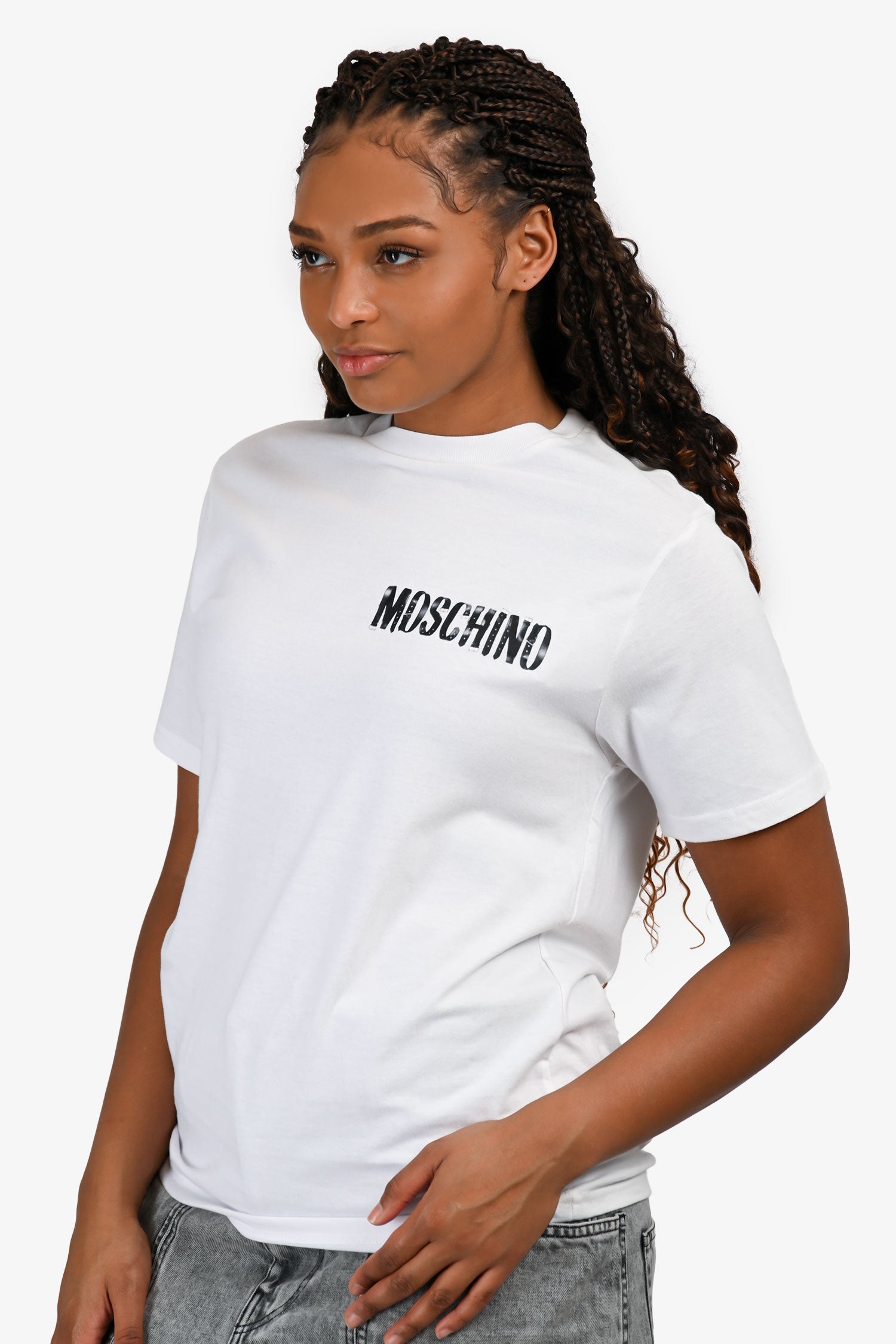 Moschino White Graphic Logo T-Shirt Size 46 Mens