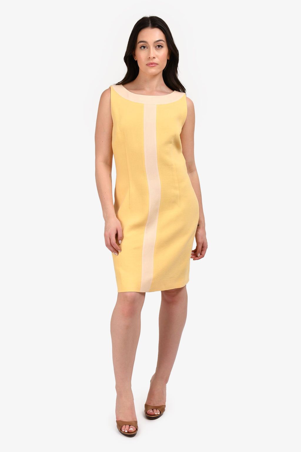 Dolce & Gabbana Yellow/Cream Striped Wool Dress Size 44