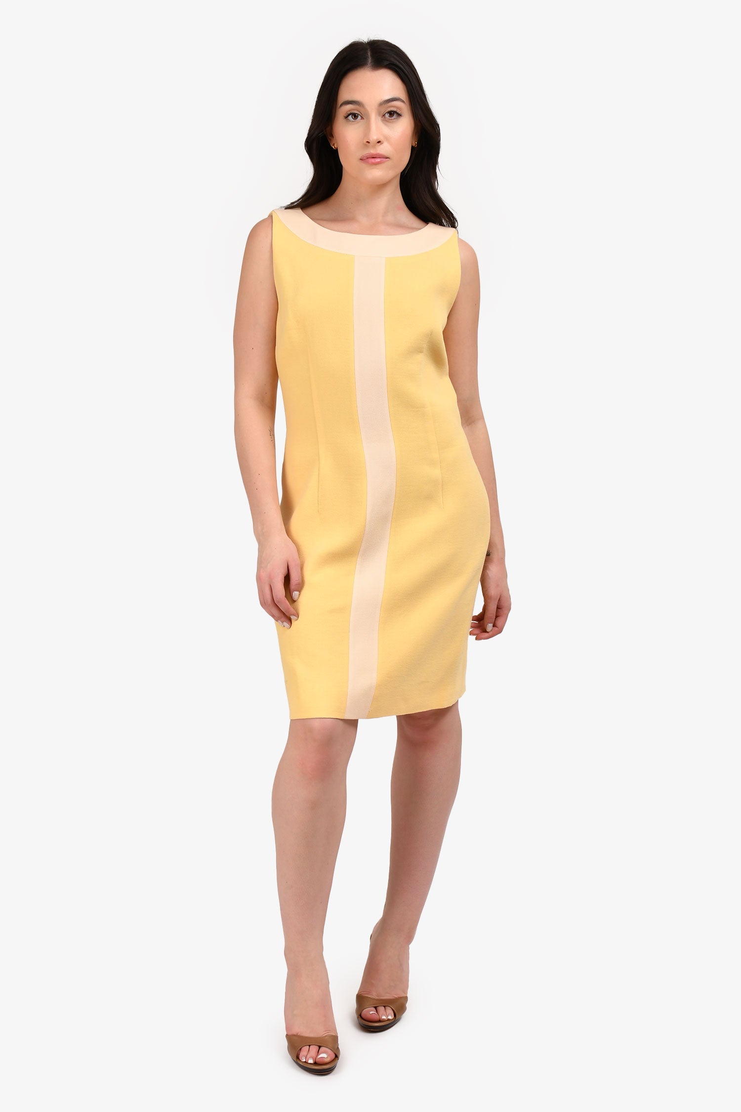 Dolce & Gabbana Yellow/Cream Striped Wool Dress Size 44