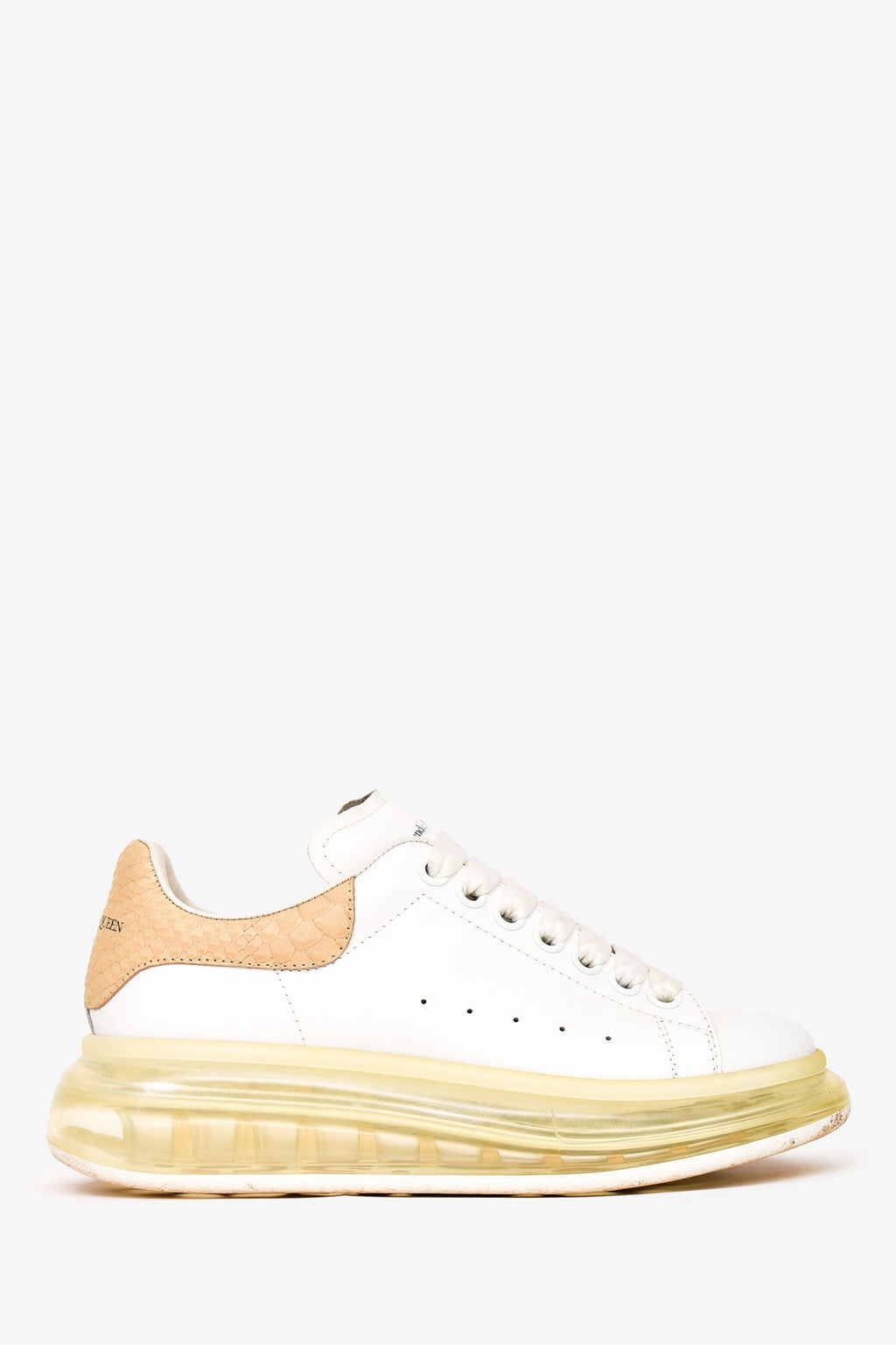 Alexander McQueen White/Snakeskin Embossed Leather Oversized Sneakers Size 36