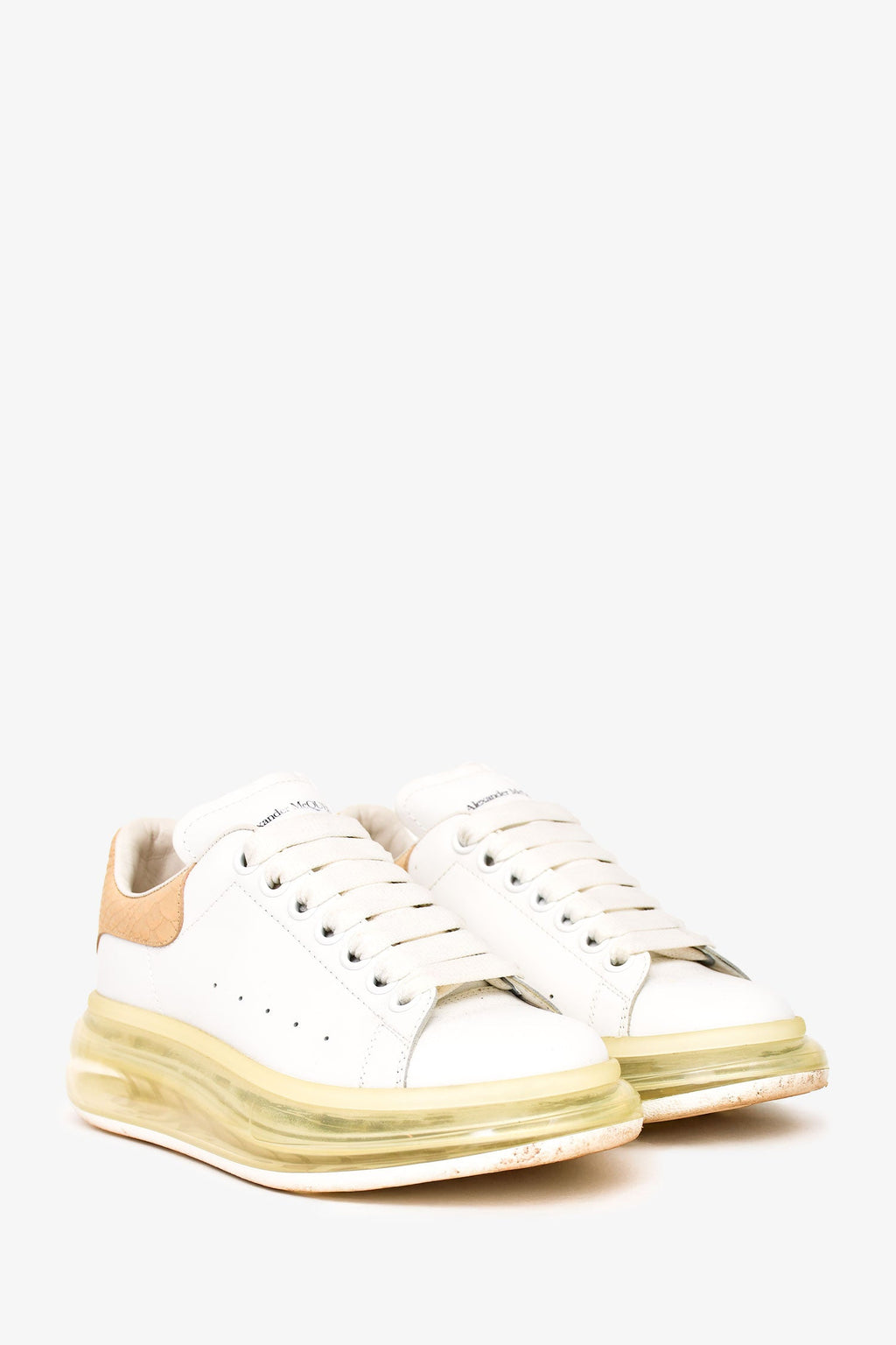 Alexander McQueen White/Snakeskin Embossed Leather Oversized Sneakers Size 36