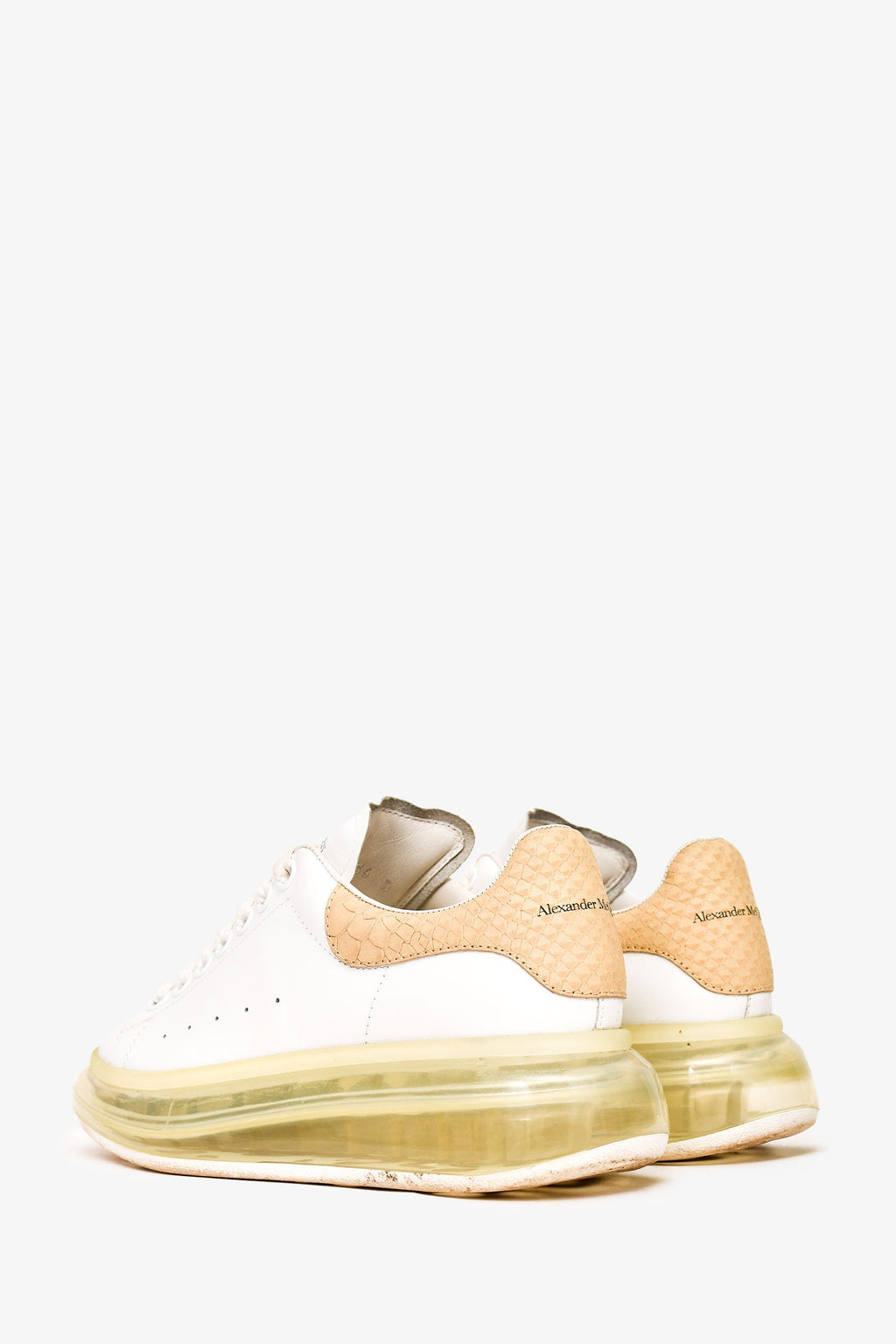 Alexander McQueen White/Snakeskin Embossed Leather Oversized Sneakers Size 36
