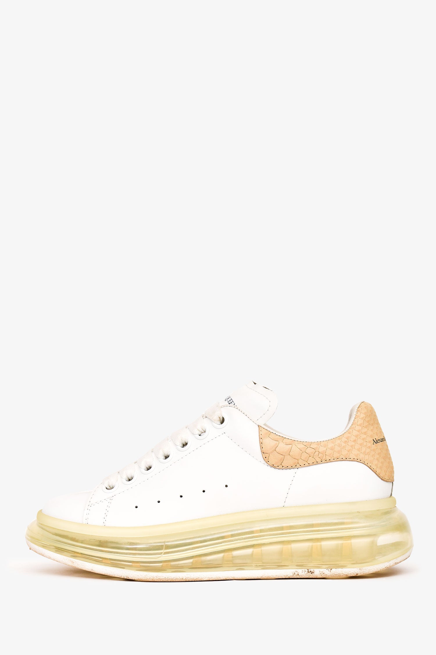 Alexander McQueen White/Snakeskin Embossed Leather Oversized Sneakers Size 36