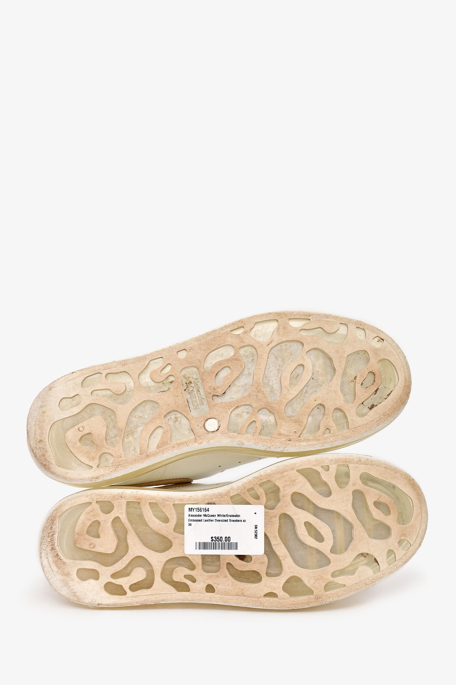 Alexander McQueen White/Snakeskin Embossed Leather Oversized Sneakers Size 36