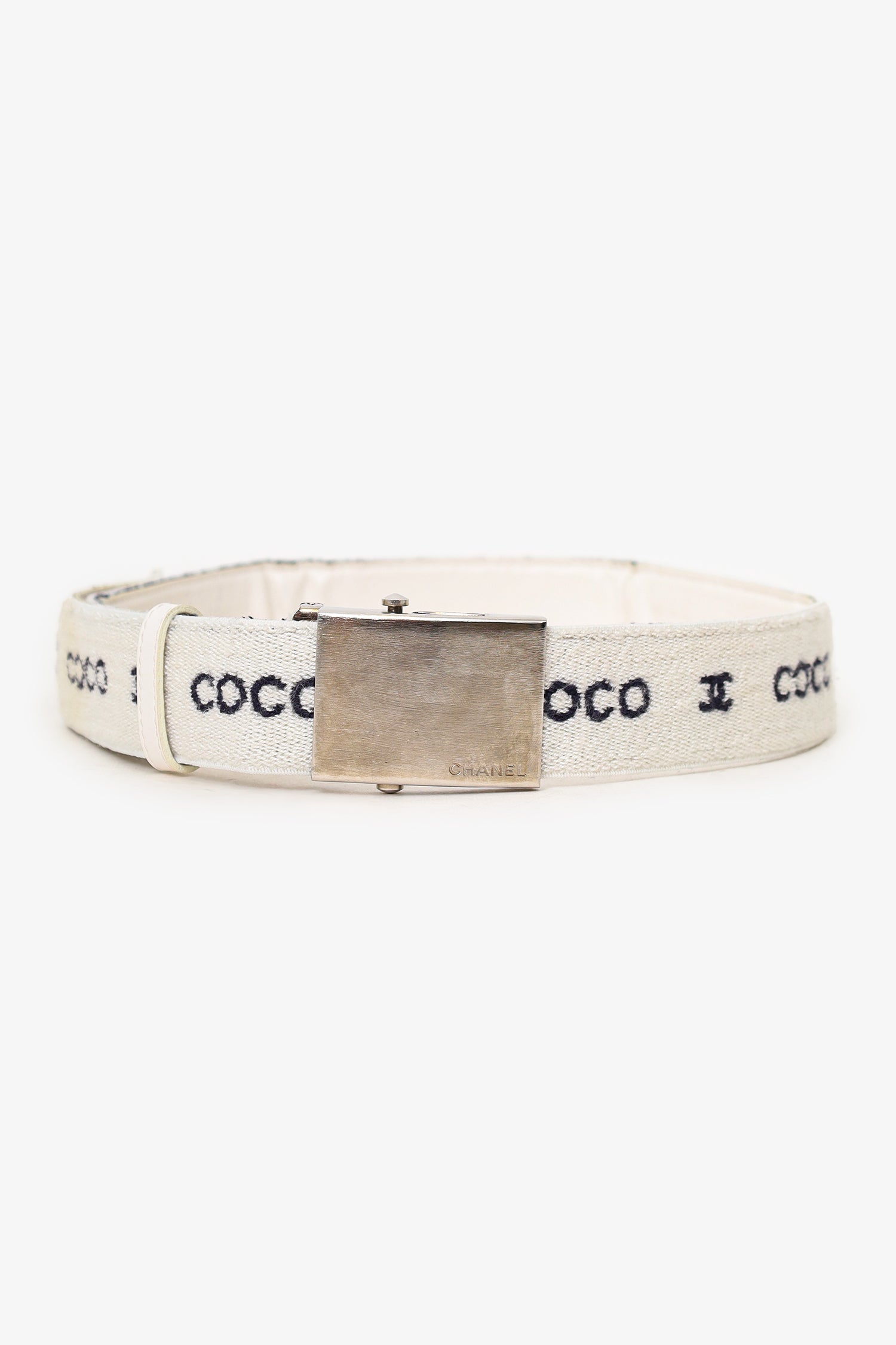 Pre-Loved Chanel™ White Wool 'Coco CC' Belt