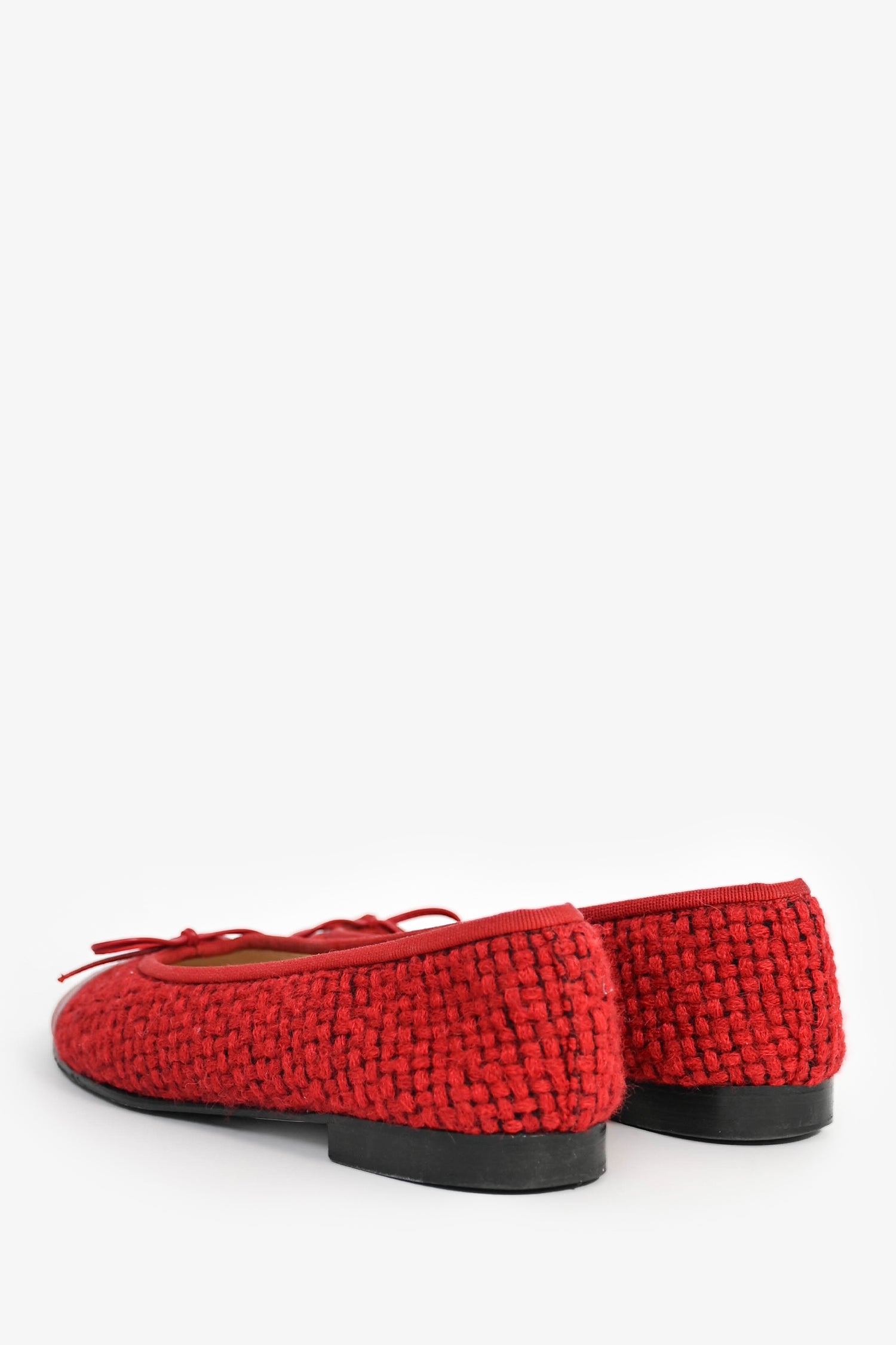 Pre-Loved Chanel™ Red Tweed Cap Toe Ballet Flats Size 36.5