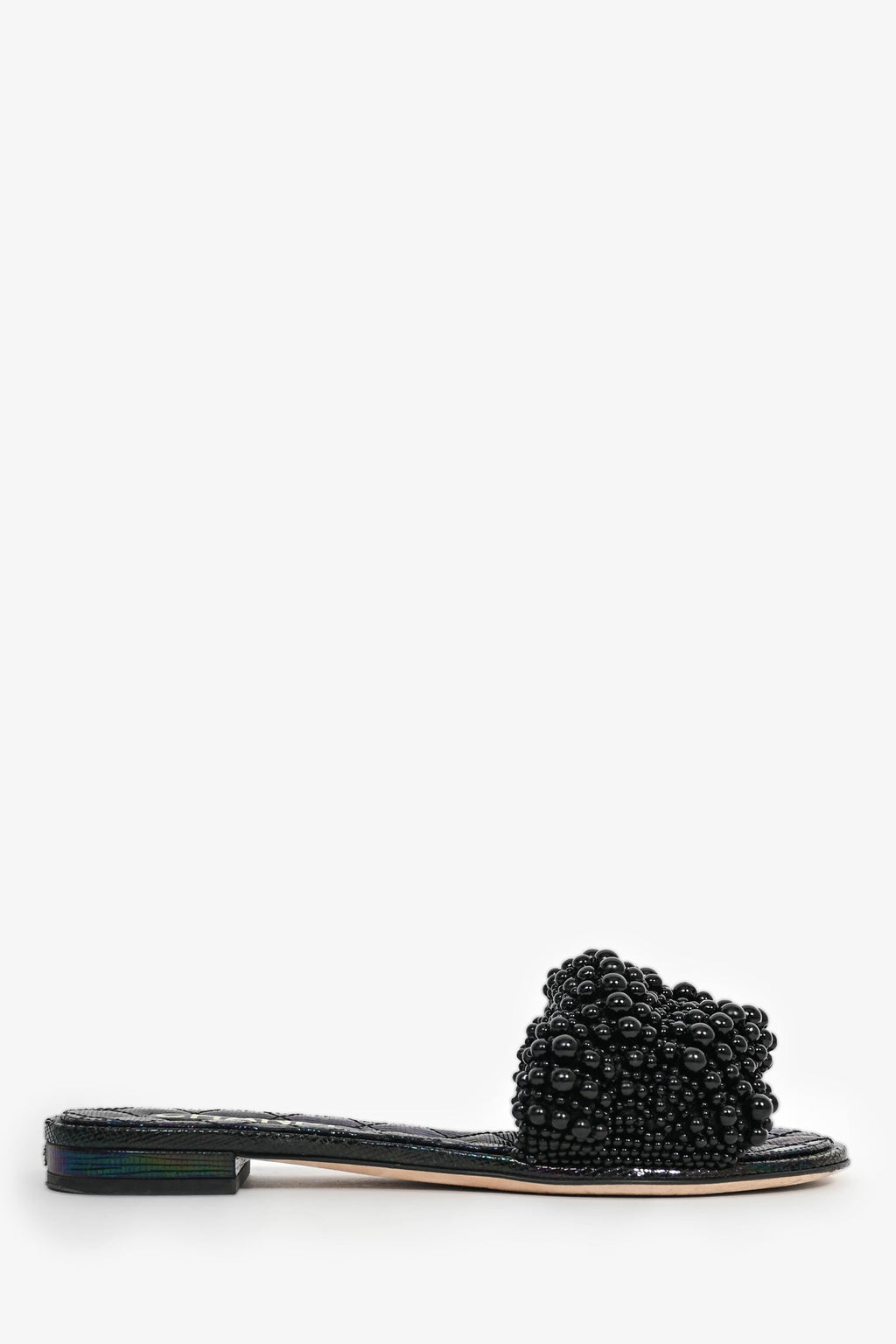 Pre-Loved Chanel™ Black Iridescent Beaded Slides Size 36