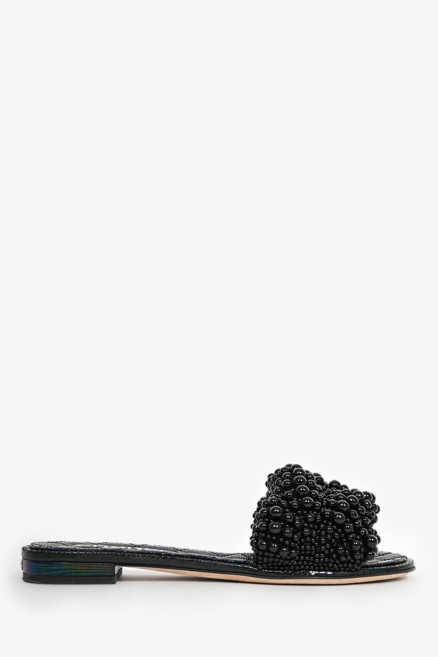 Pre-Loved Chanel™ Black Iridescent Beaded Slides Size 36