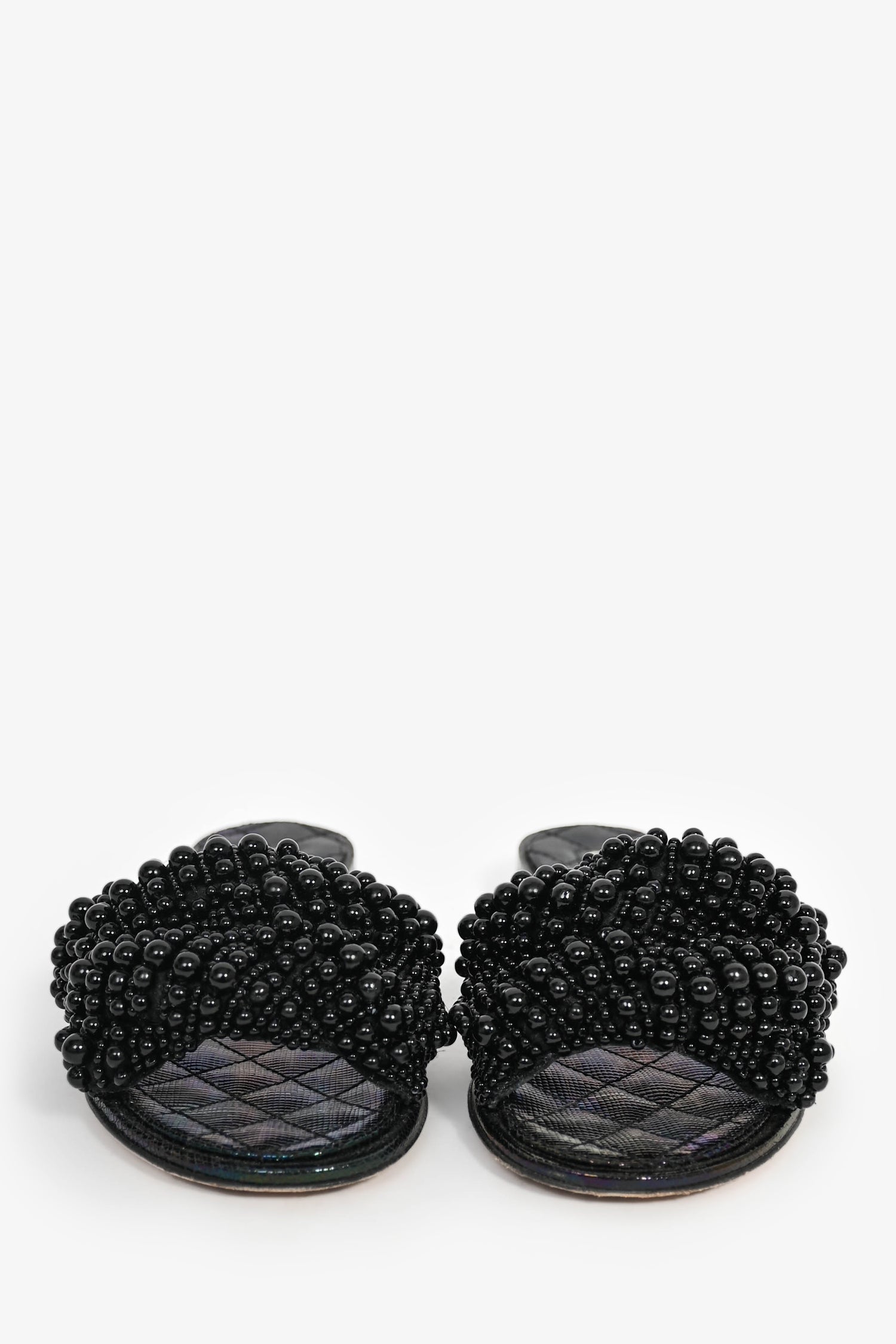 Pre-Loved Chanel™ Black Iridescent Beaded Slides Size 36