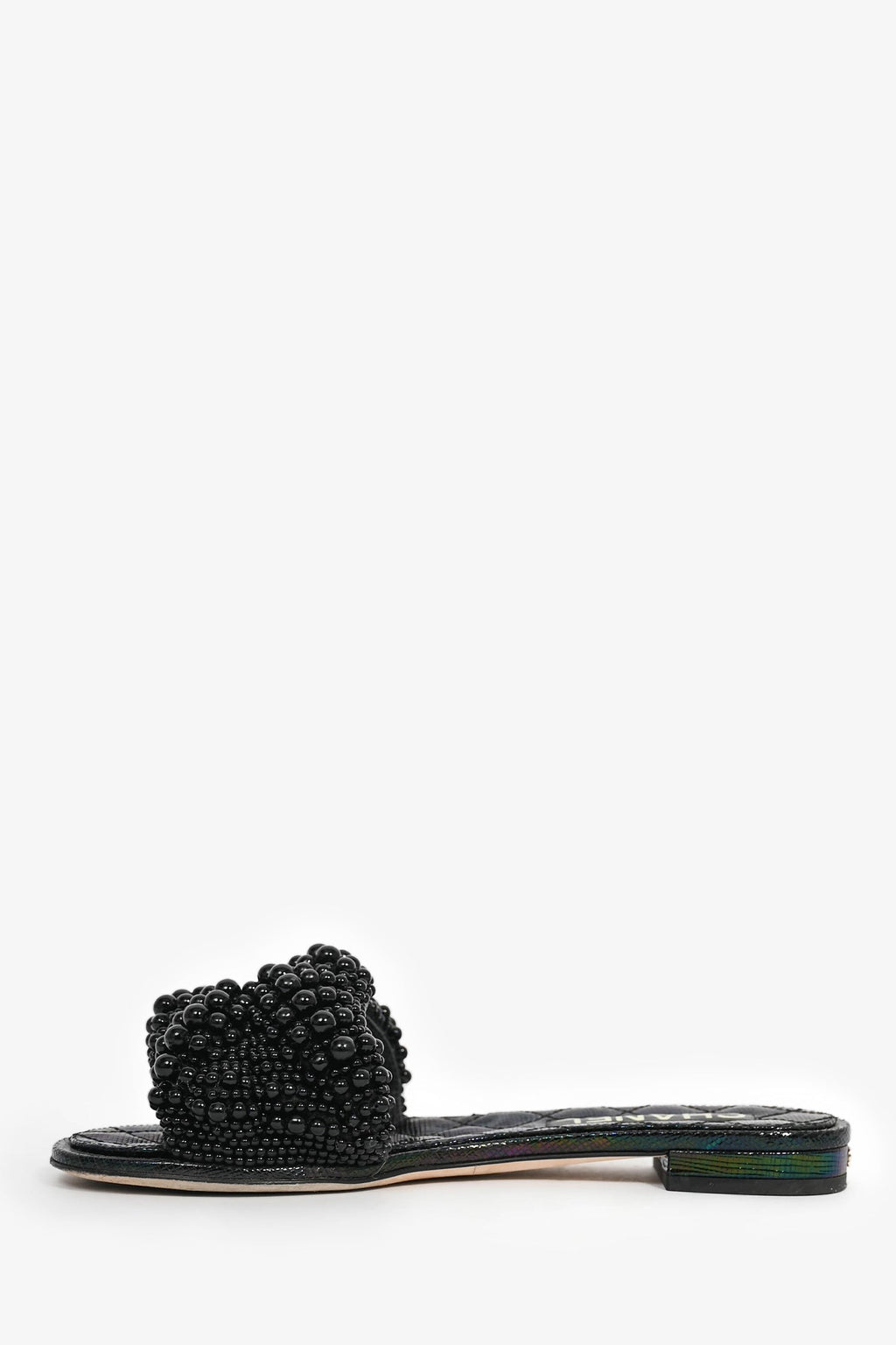 Pre-Loved Chanel™ Black Iridescent Beaded Slides Size 36