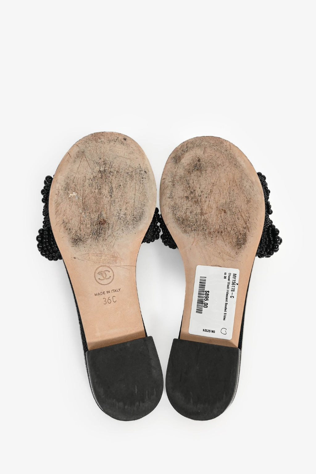 Pre-Loved Chanel™ Black Iridescent Beaded Slides Size 36
