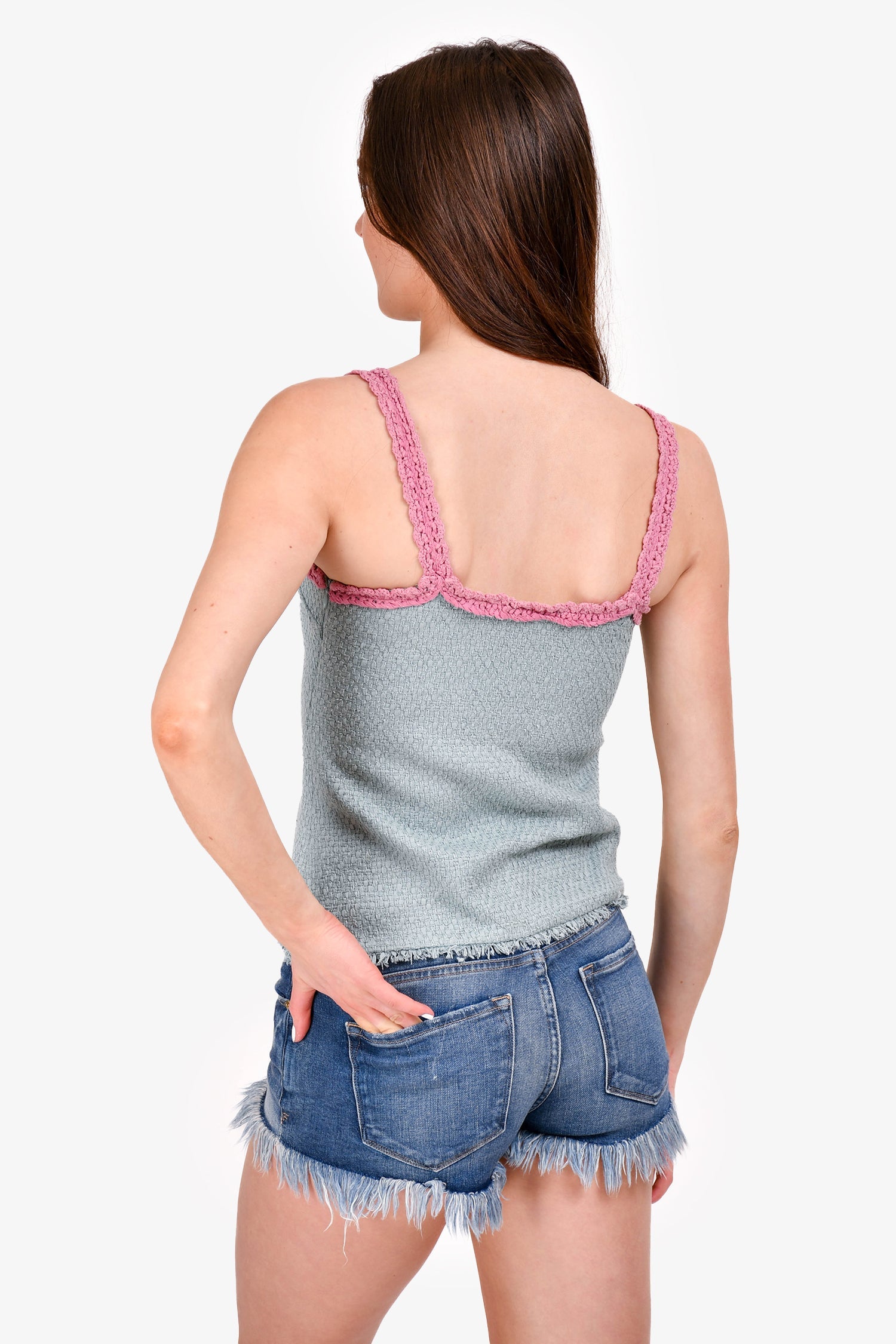 Pre-Loved Chanel™ Blue/Pink Tweed Sleeveless Top Size 36