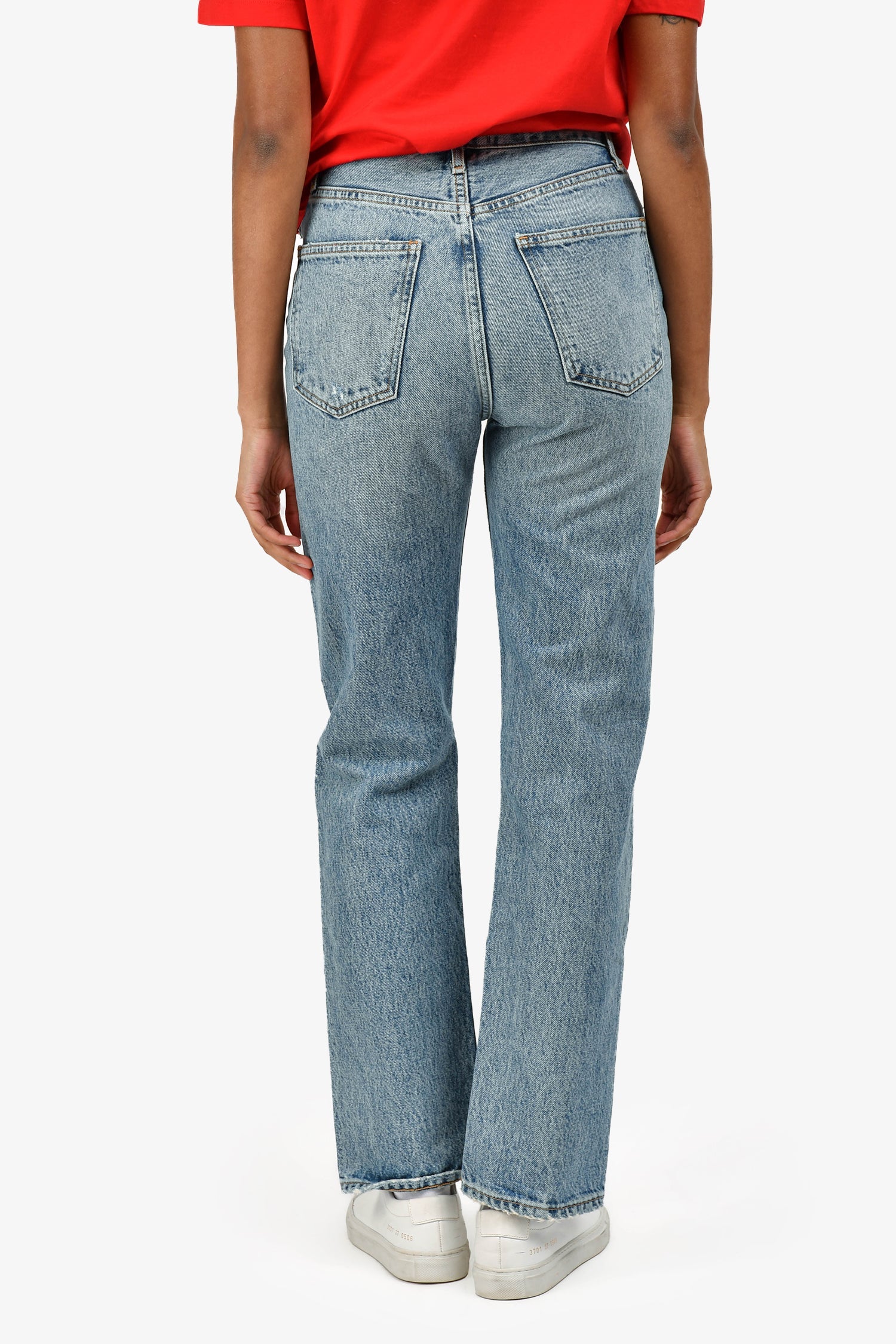 Agolde Blue Denim Distressed Straight Legged Jeans Size 24