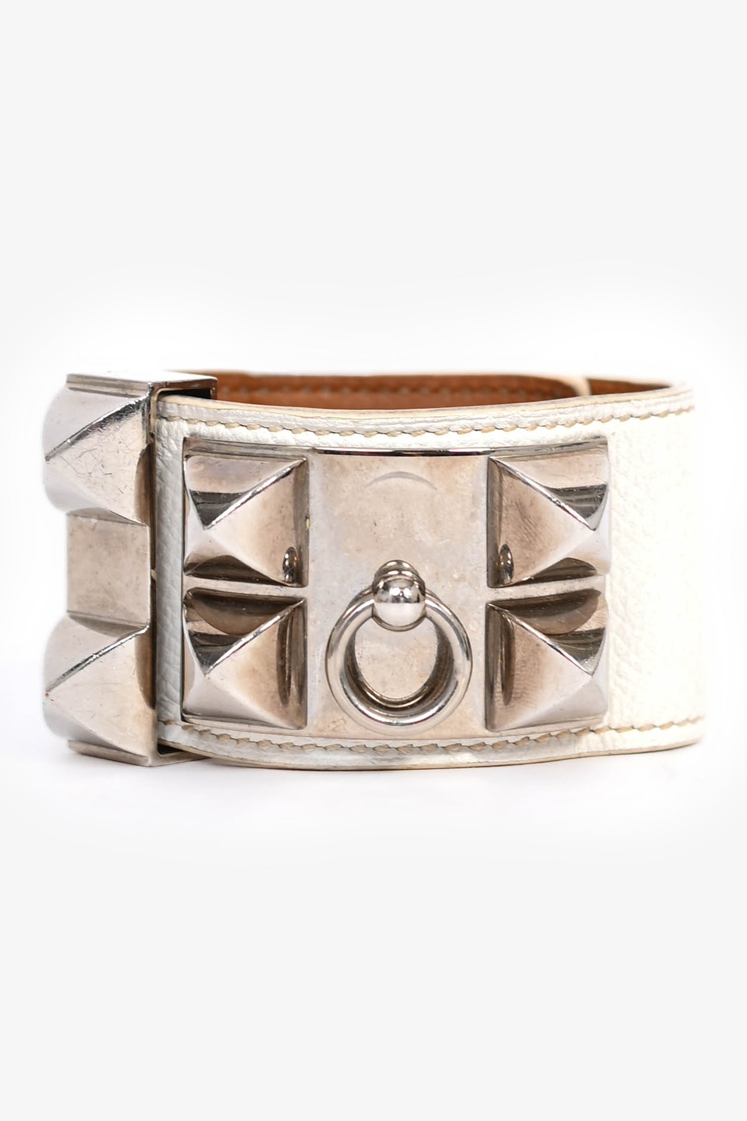 Hermès 2014 White Epsom Leather Collier De Chien Bracelet PHW