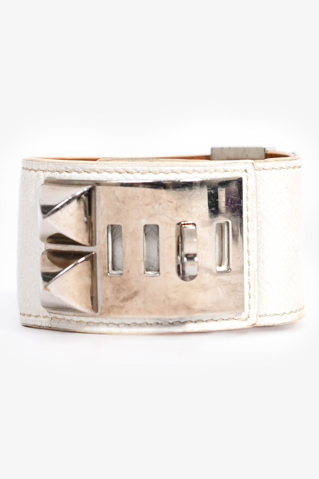 Hermès 2014 White Epsom Leather Collier De Chien Bracelet PHW