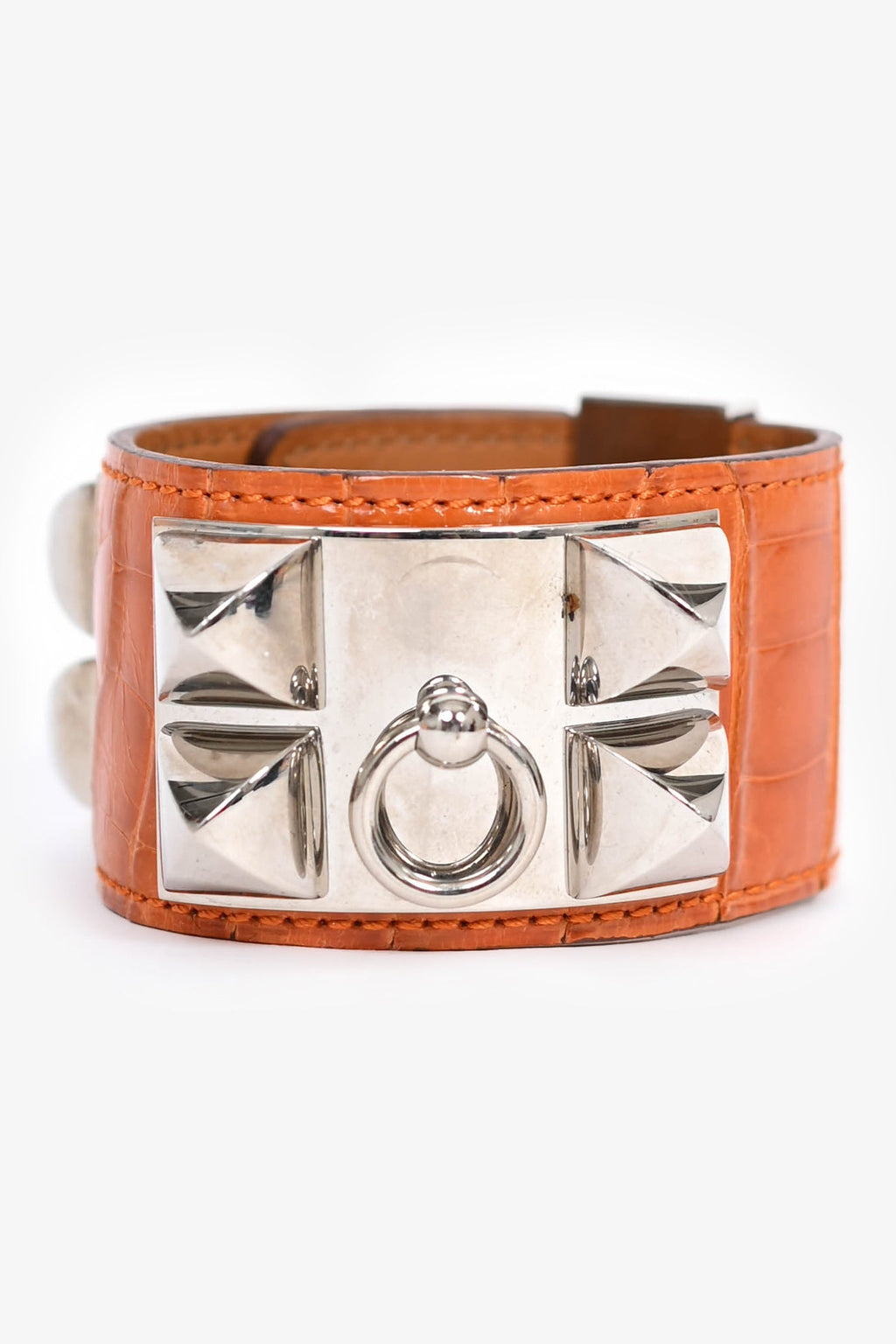 Hermès 2014 Orange Alligator Leather Collier De Chien Bracelet PHW