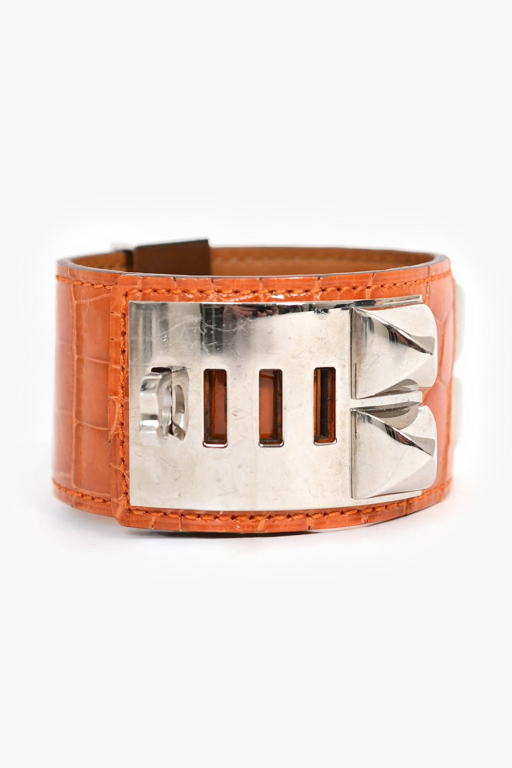 Hermès 2014 Orange Alligator Leather Collier De Chien Bracelet PHW