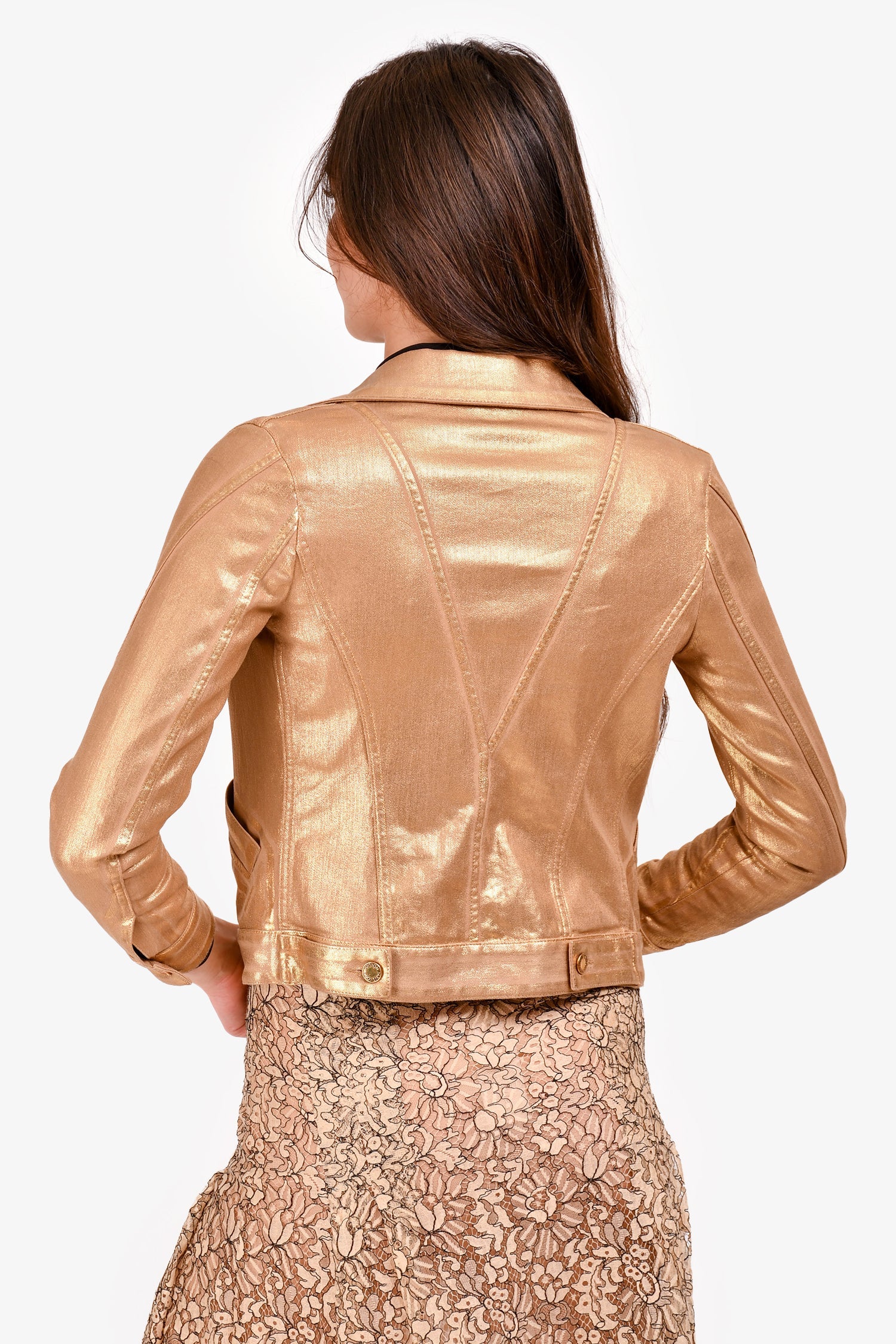 Louis Vuitton Gold Metallic Denim Jacket Size 34
