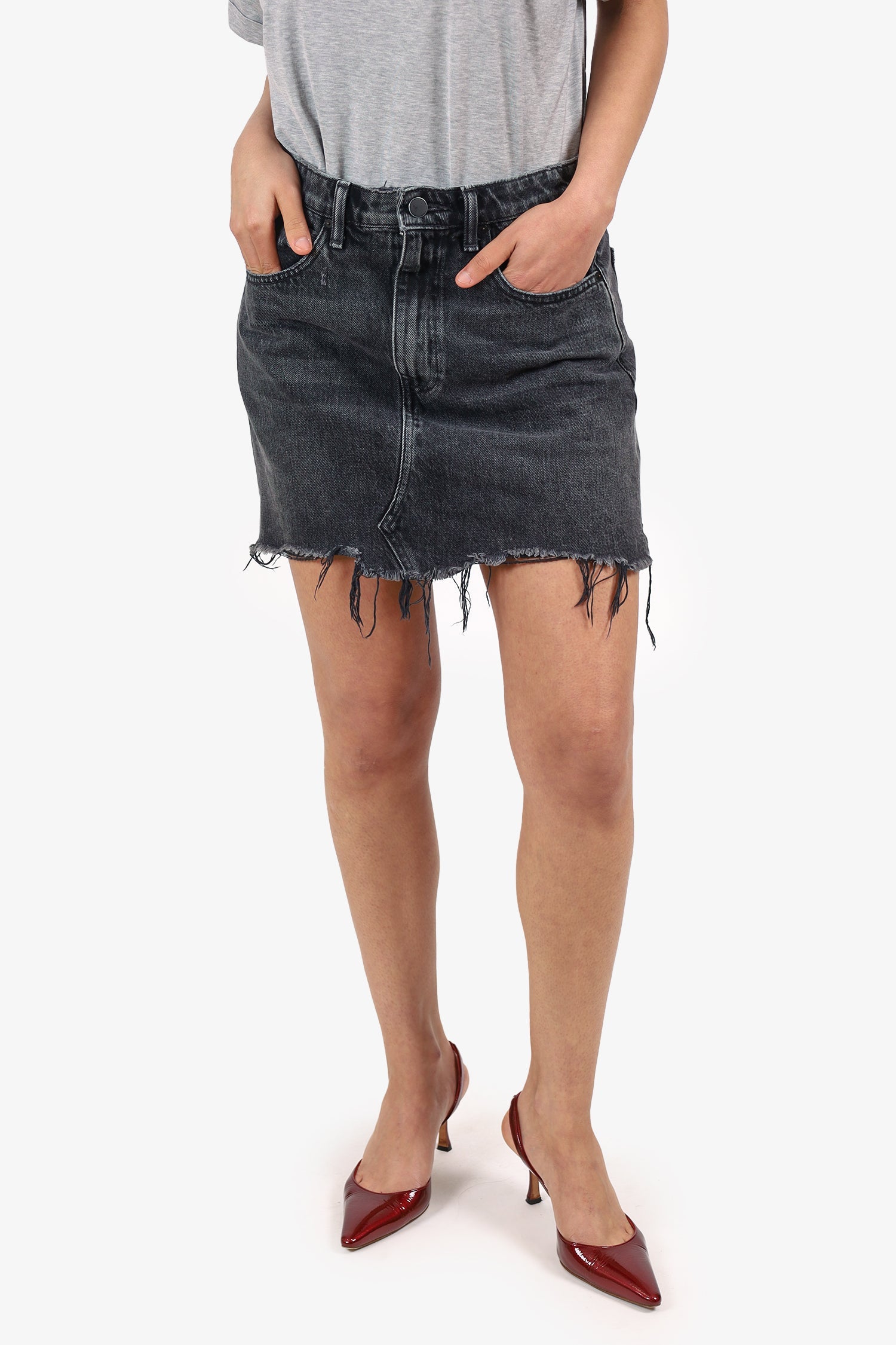Alexander Wang Black Denim Distressed Mini Skirt Size 25