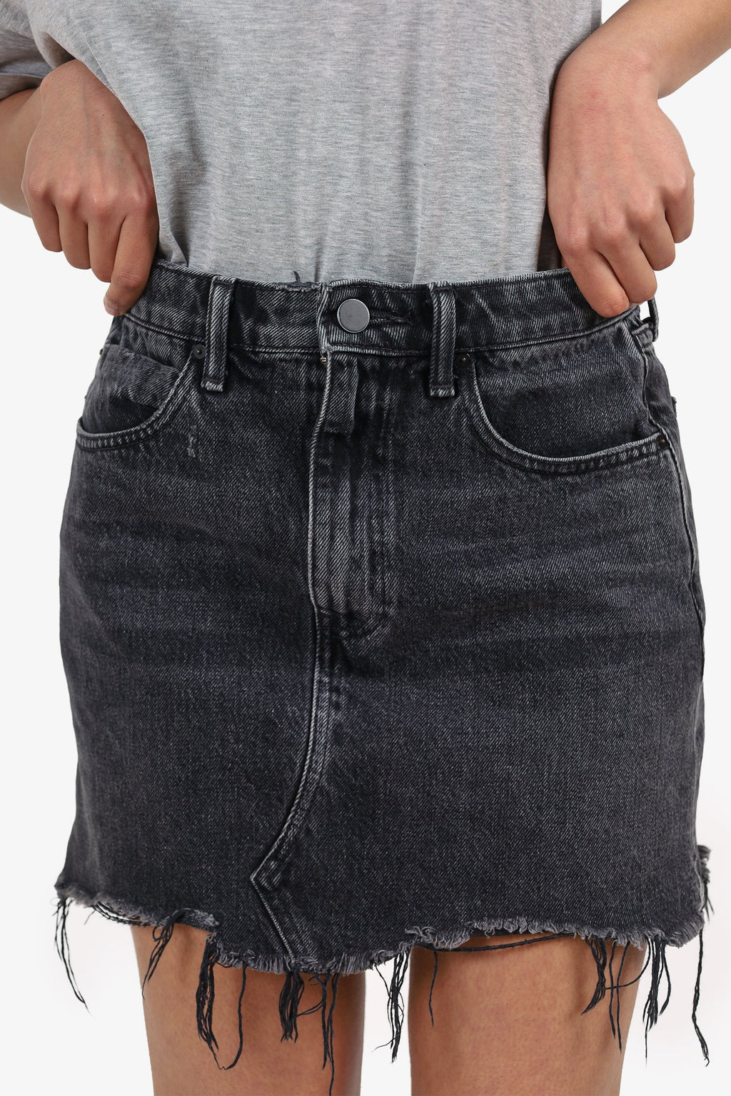 Alexander Wang Black Denim Distressed Mini Skirt Size 25