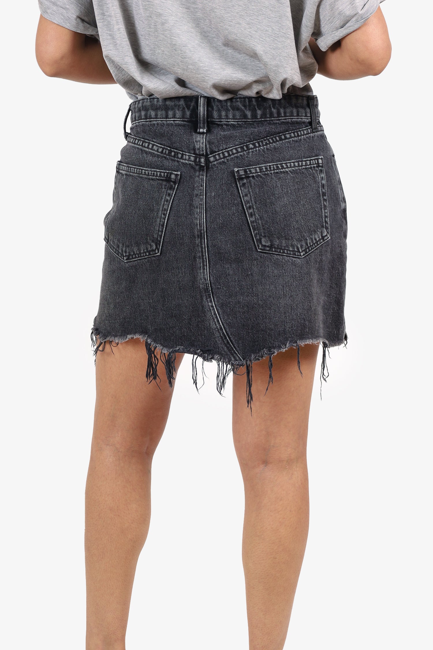 Alexander Wang Black Denim Distressed Mini Skirt Size 25