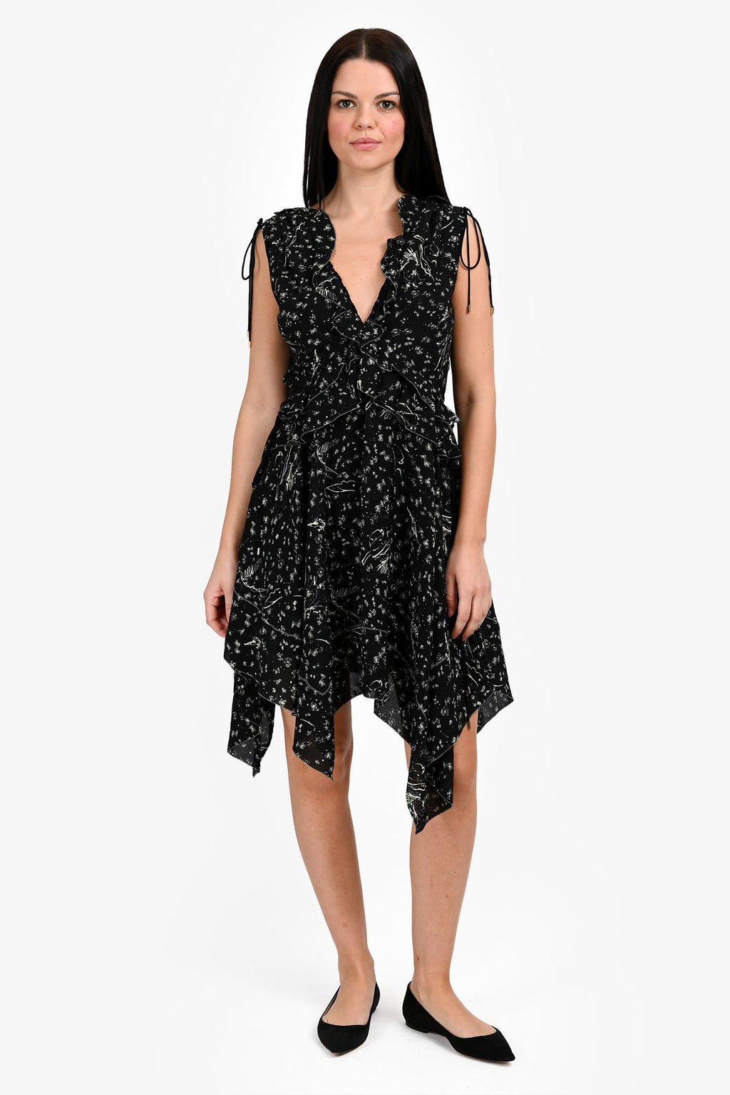 Derek Lam Crosby 10 Black/Mint Floral V-Neck Dress Size 4