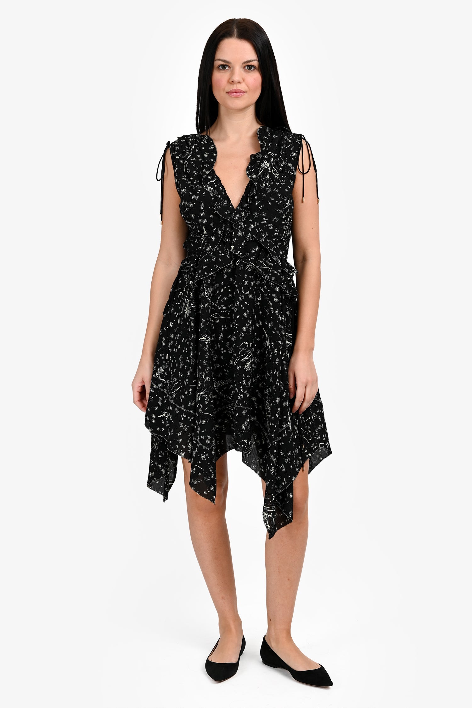 Derek Lam Crosby 10 Black/Mint Floral V-Neck Dress Size 4