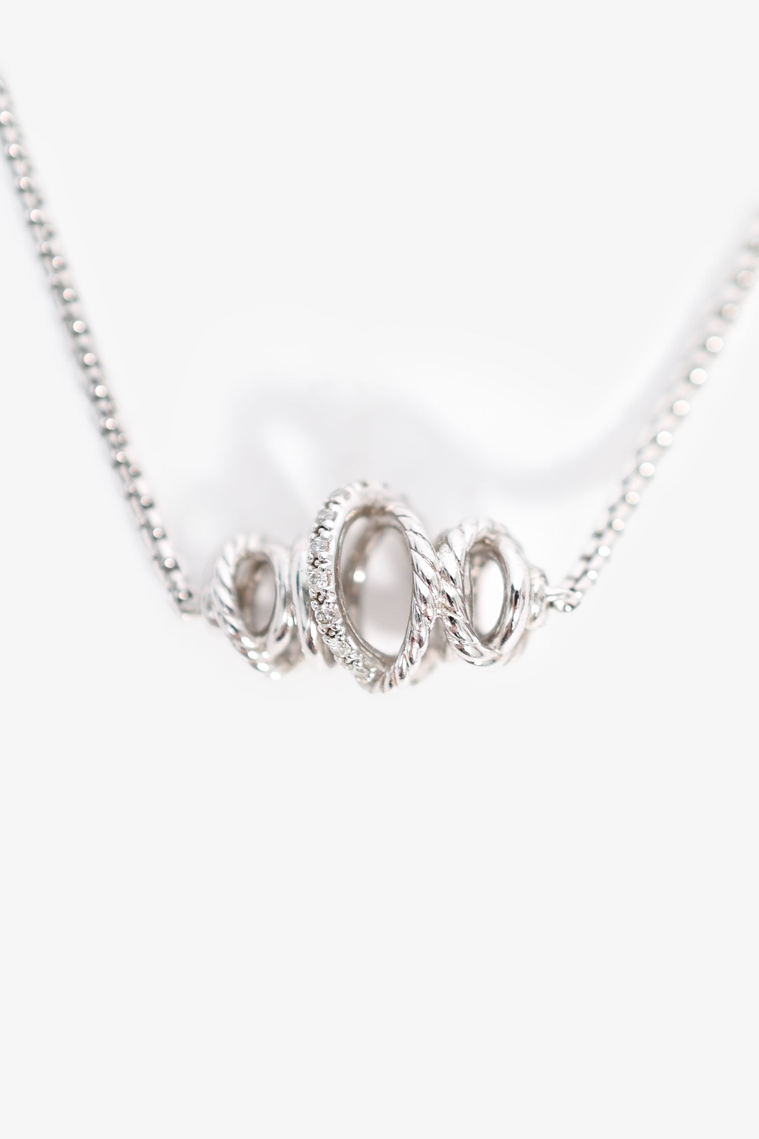 David Yurman Silver Cable Spiral Diamond Necklace