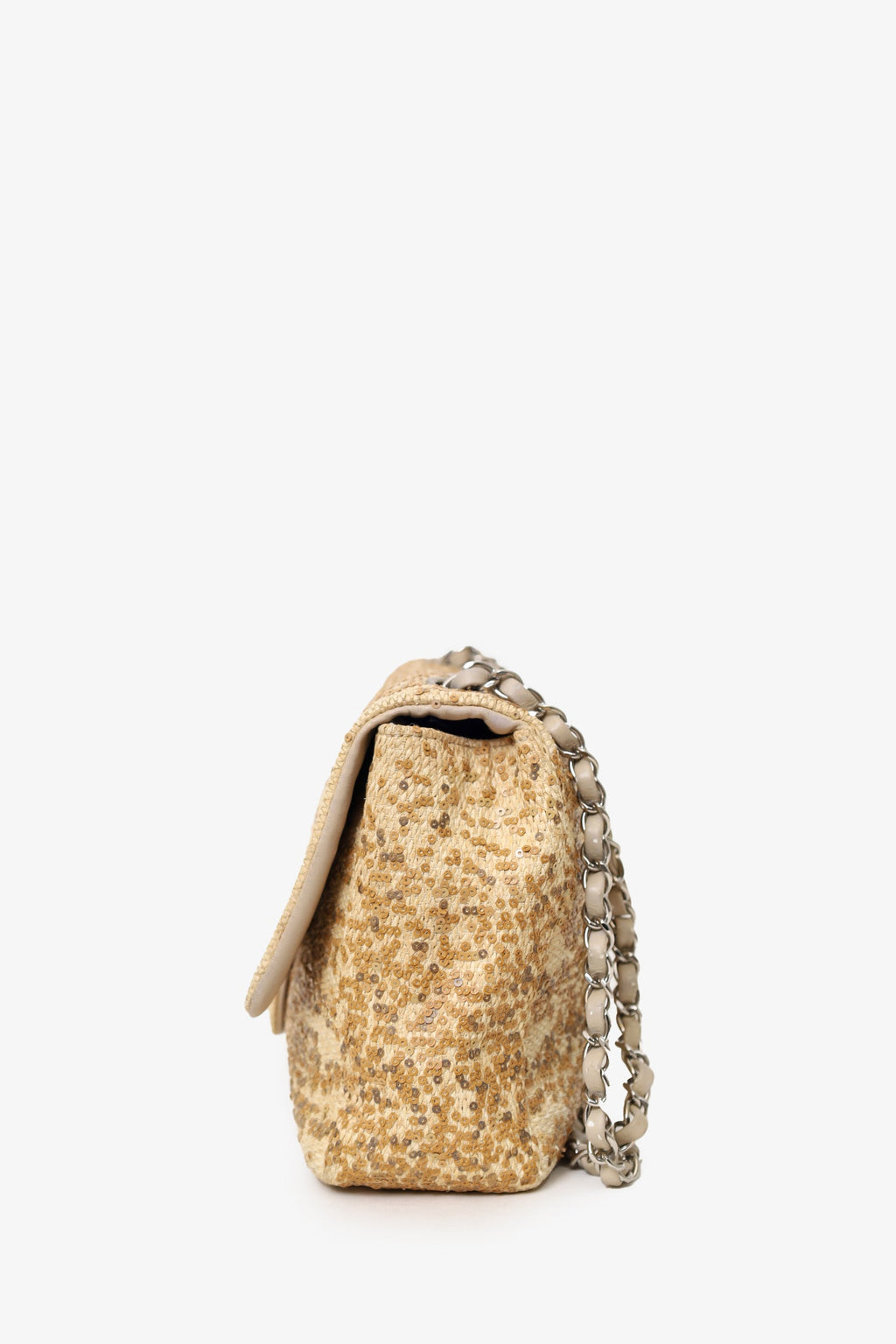 Pre-Loved Chanel™ 2013-14 Beige Raffia Sequin Small Single Flap Bag