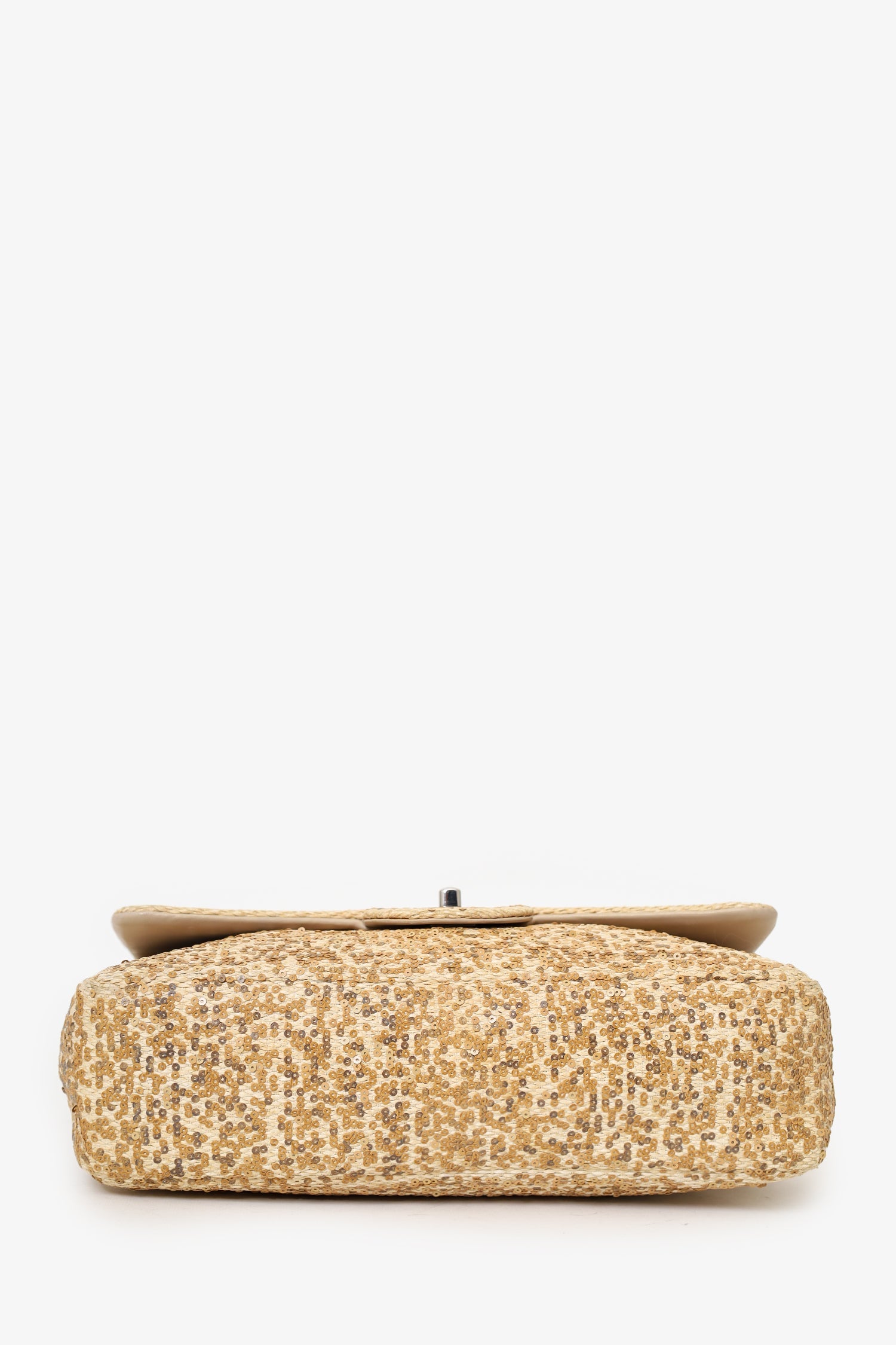 Pre-Loved Chanel™ 2013-14 Beige Raffia Sequin Small Single Flap Bag