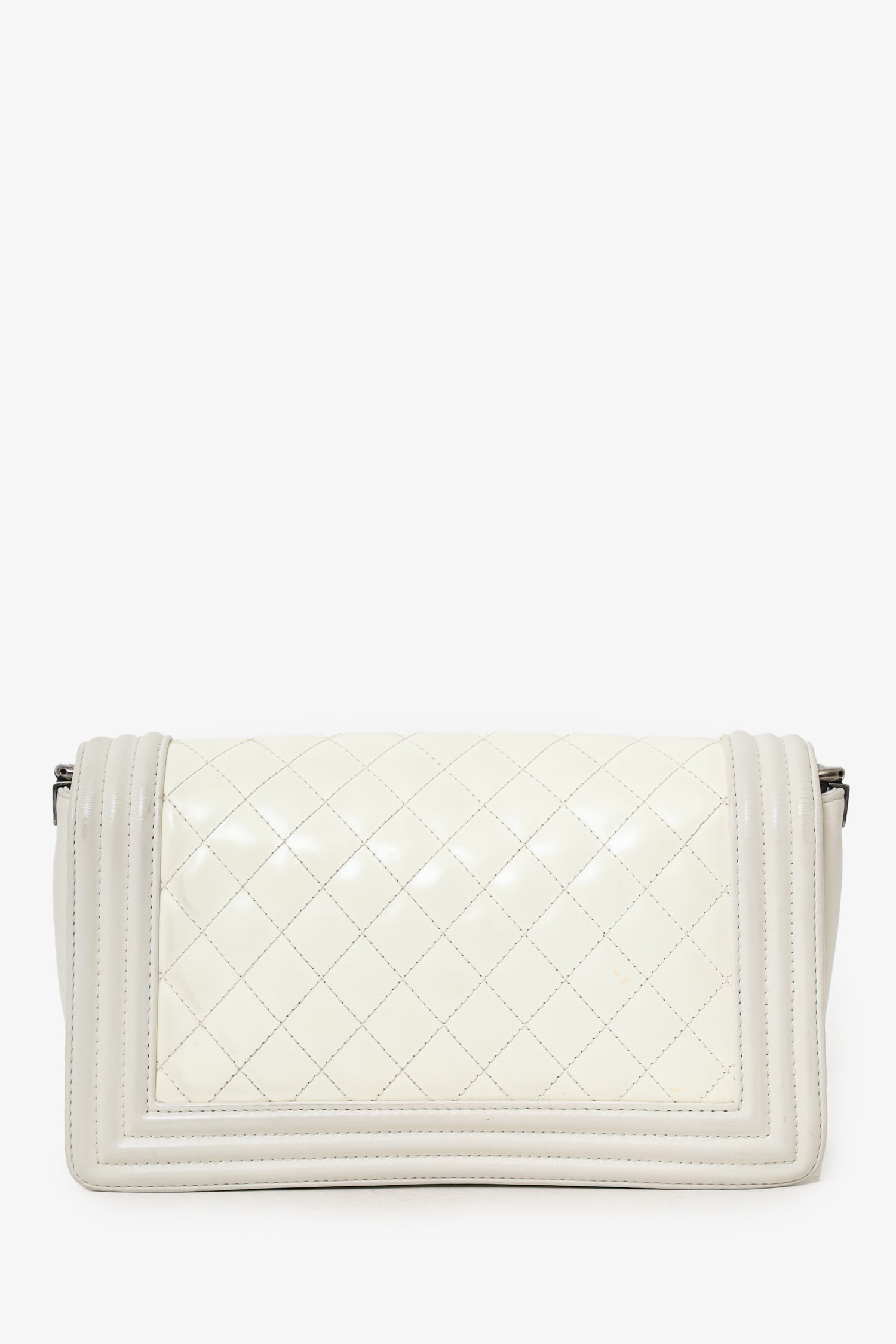 Pre-Loved Chanel™ 2012 Limited Edition White Leather Medium Boy Bag with Metal Strap
