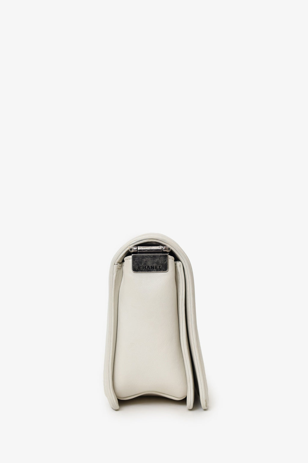 Pre-Loved Chanel™ 2012 Limited Edition White Leather Medium Boy Bag with Metal Strap