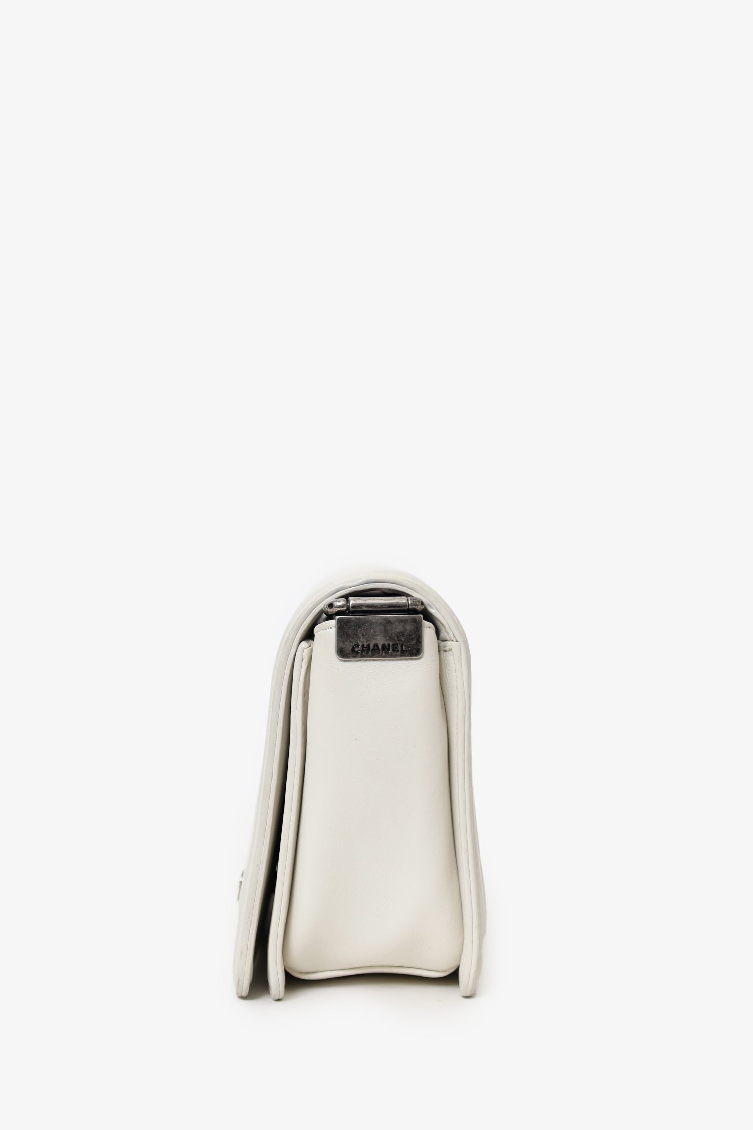 Pre-Loved Chanel™ 2012 Limited Edition White Leather Medium Boy Bag with Metal Strap