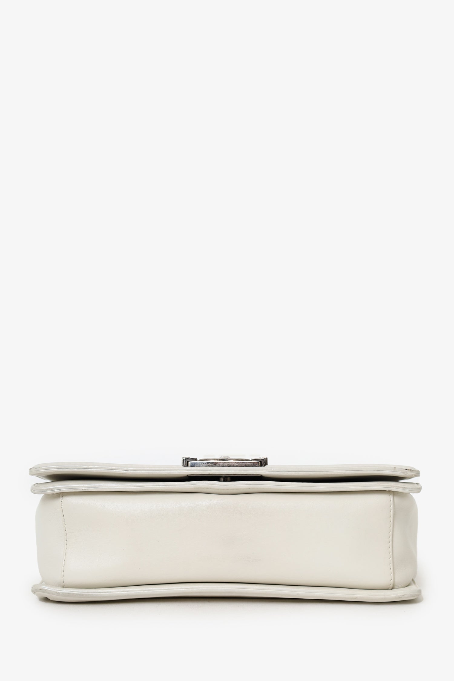 Pre-Loved Chanel™ 2012 Limited Edition White Leather Medium Boy Bag with Metal Strap