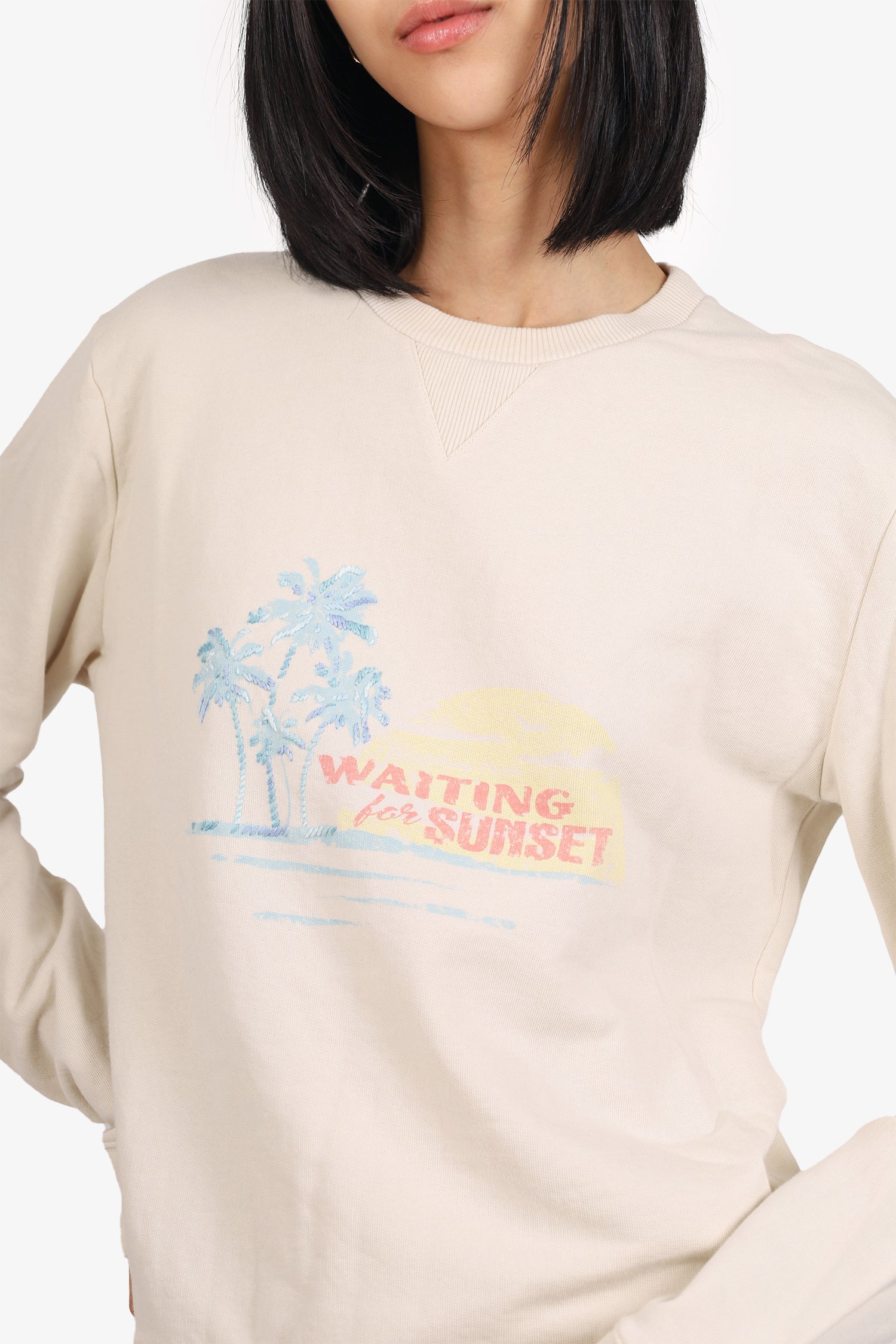 Saint Laurent Beige Waiting For Sunset Embroidered Sweater Size M