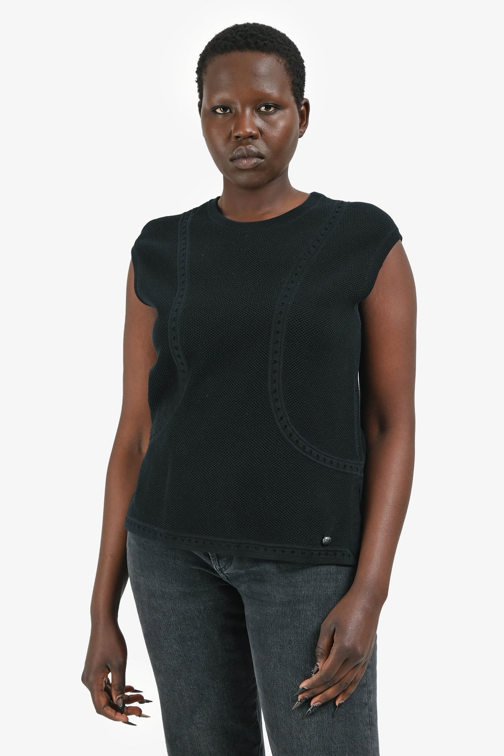 Pre-Loved Chanel™ Navy Cotton Knit Top Size 42