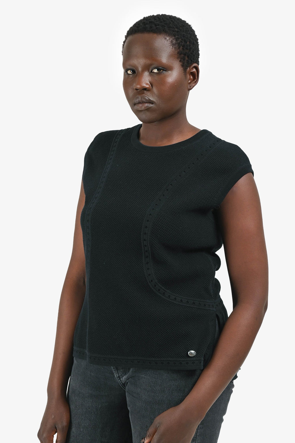 Pre-Loved Chanel™ Navy Cotton Knit Top Size 42