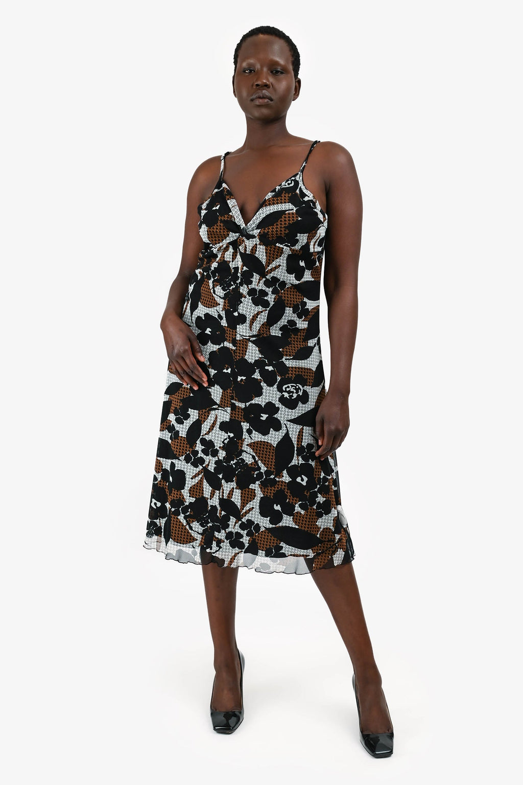 Taifun Collection Brown/Black Printed Tulle Mini Dress Size 44